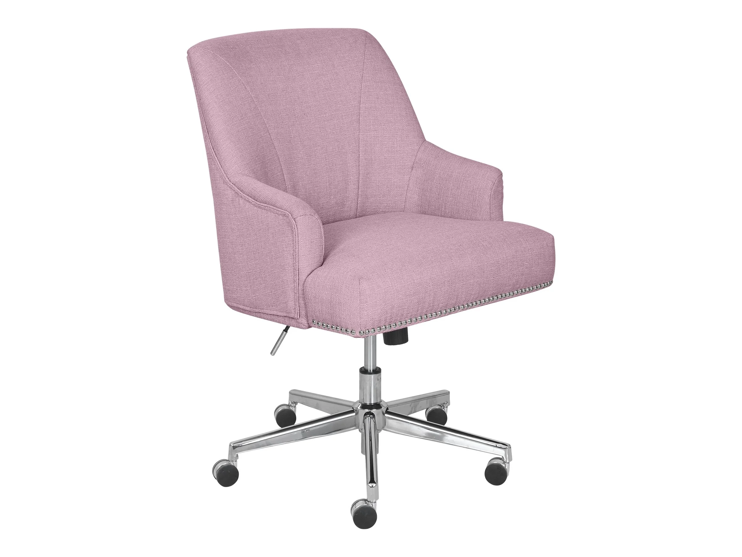 Leighton Home Office Desk Chair Chrome Nailheads Twill Fabric Lilac Purple(Lilac Fabric) - Image 4