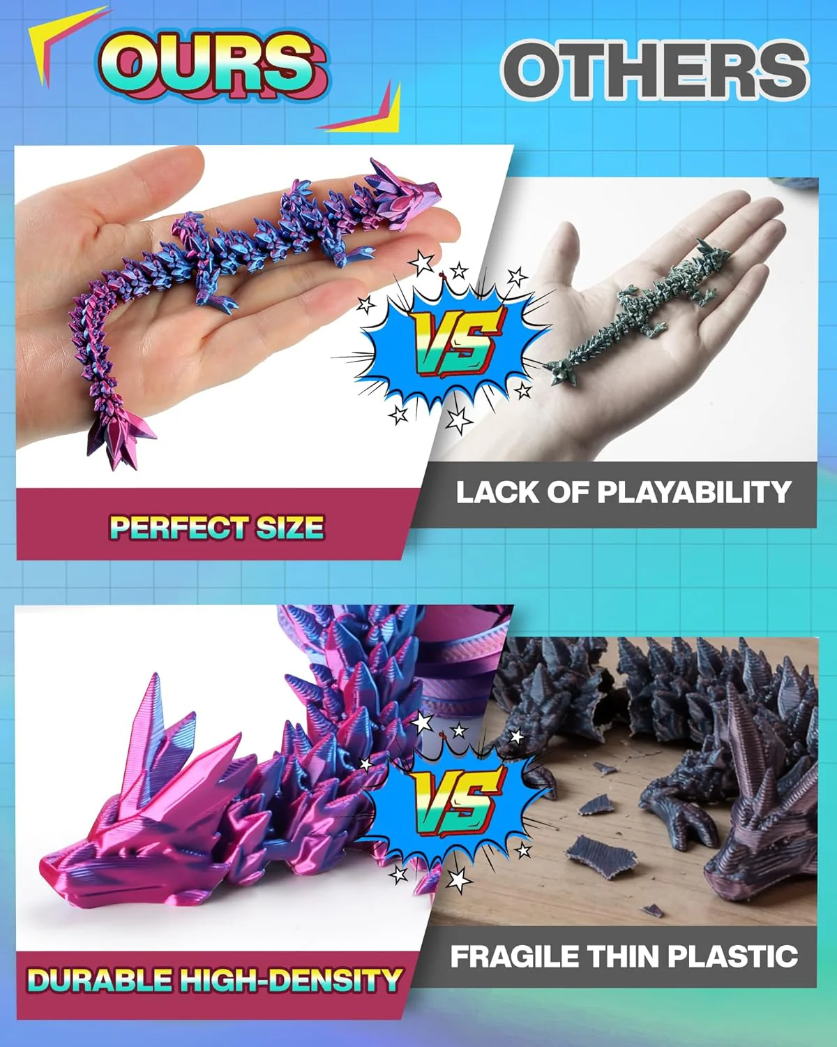 8 3D Printed Dragon Eggs (4 Pack), Unique Easter Basket Stuffers & Fantasy Toys