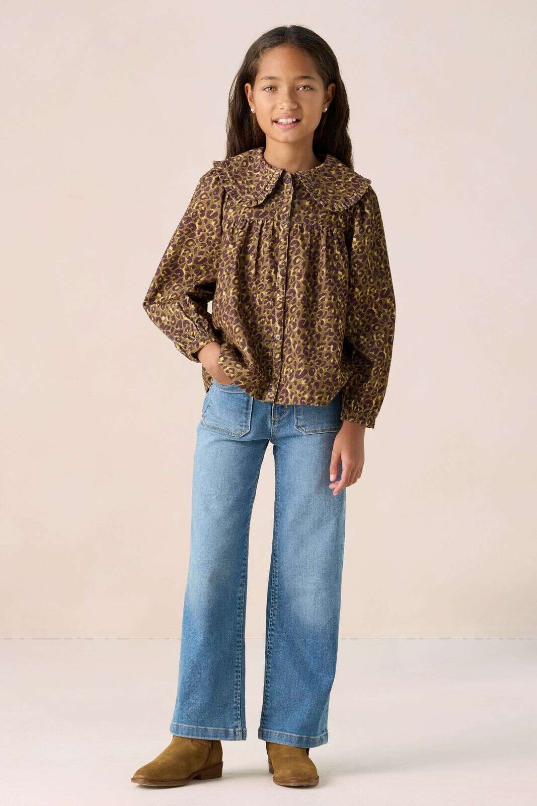 Donkergroene blouse met leopard print