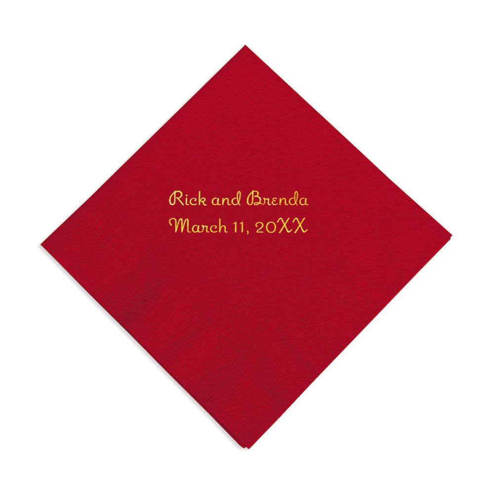 50 PC Red Personalized Napkins with Gold Foil - Beverage