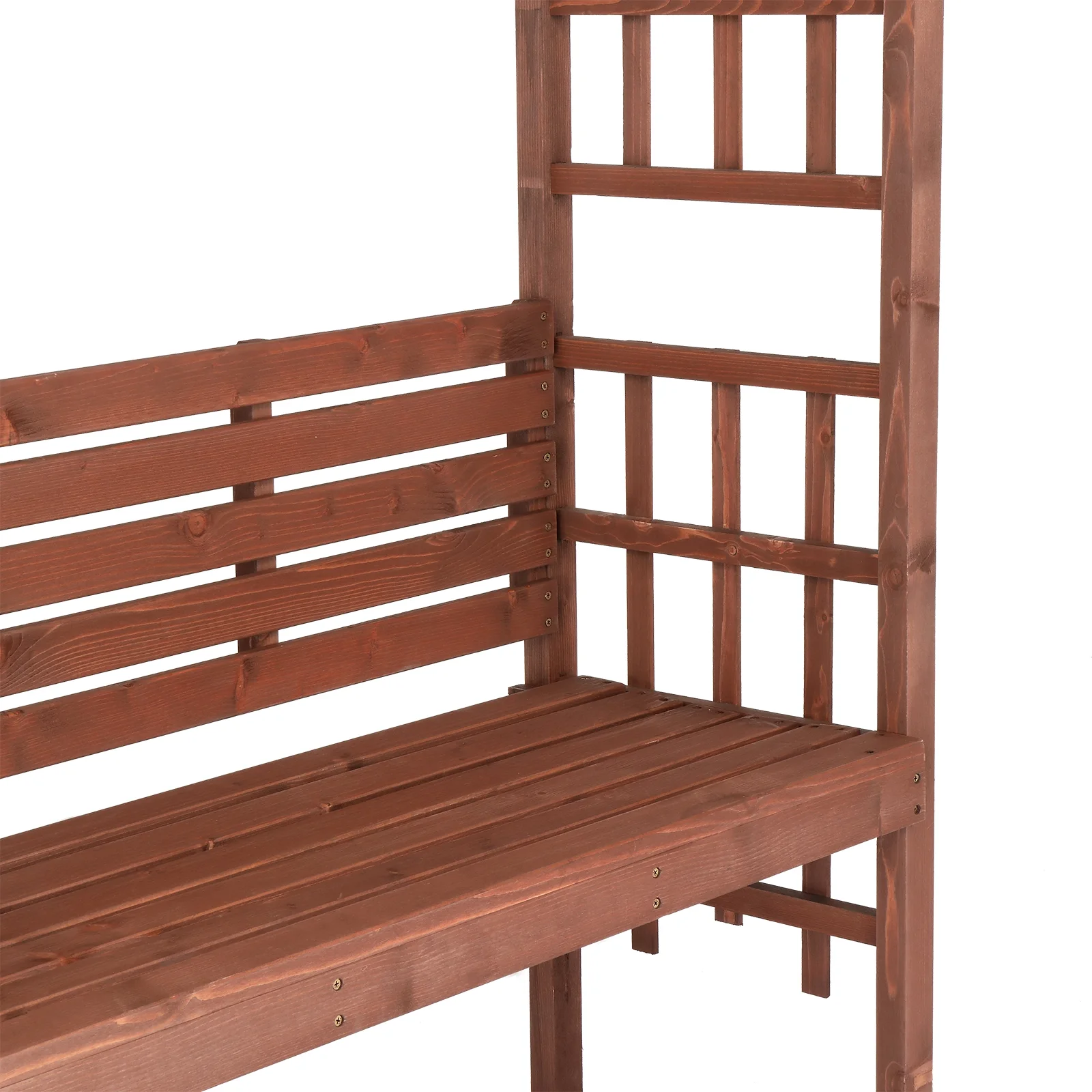 6.8FT Wooden Arch with Bench for 2 People, Garden Arbor Trellis for Climbing Plant, Outdoor Garden Lawn Backyard Patio Decor, Dark Brown - Image 5