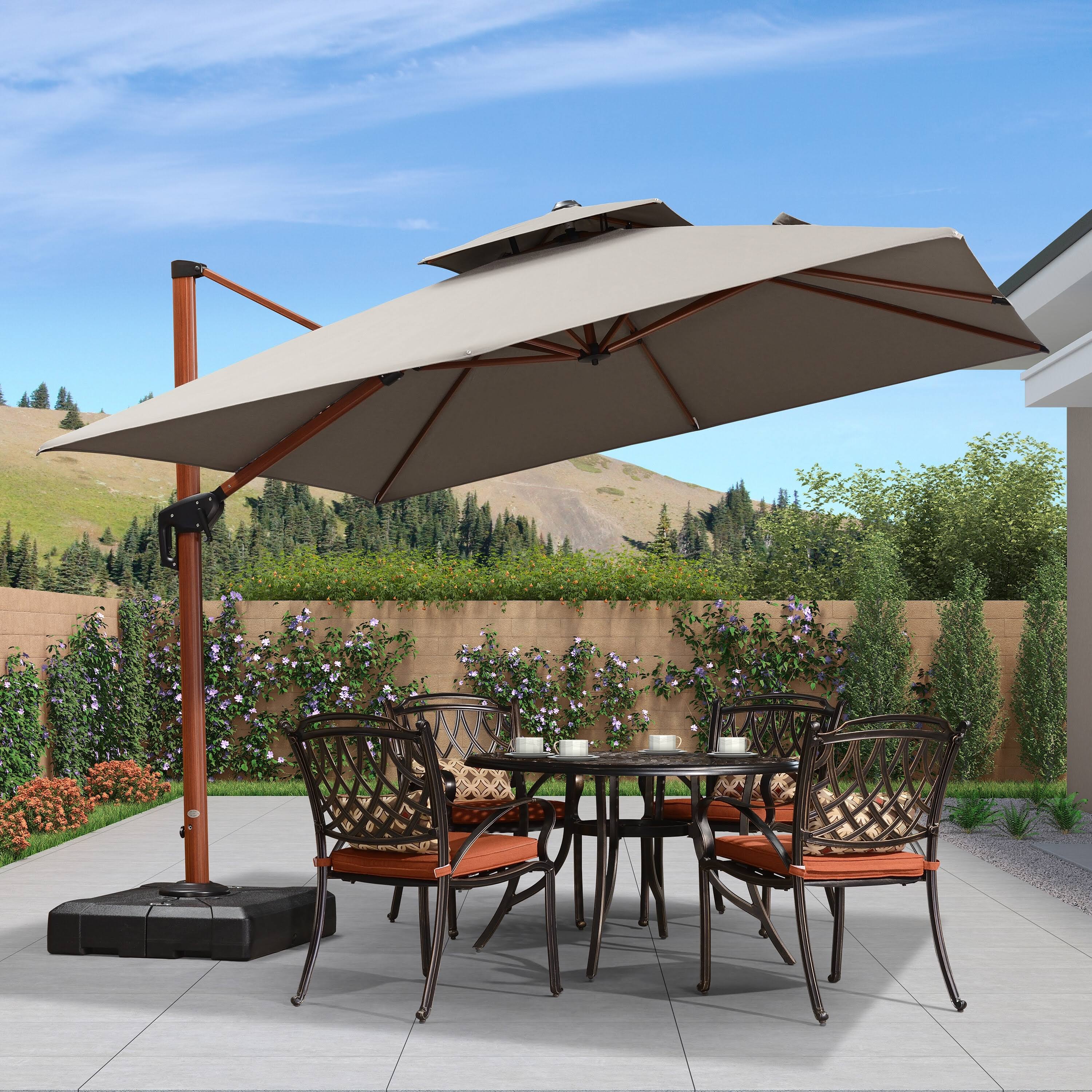Purple Leaf 10ft Square Sunbrella Patio Cantilever Umbrella - Grey/Wood Pattern
