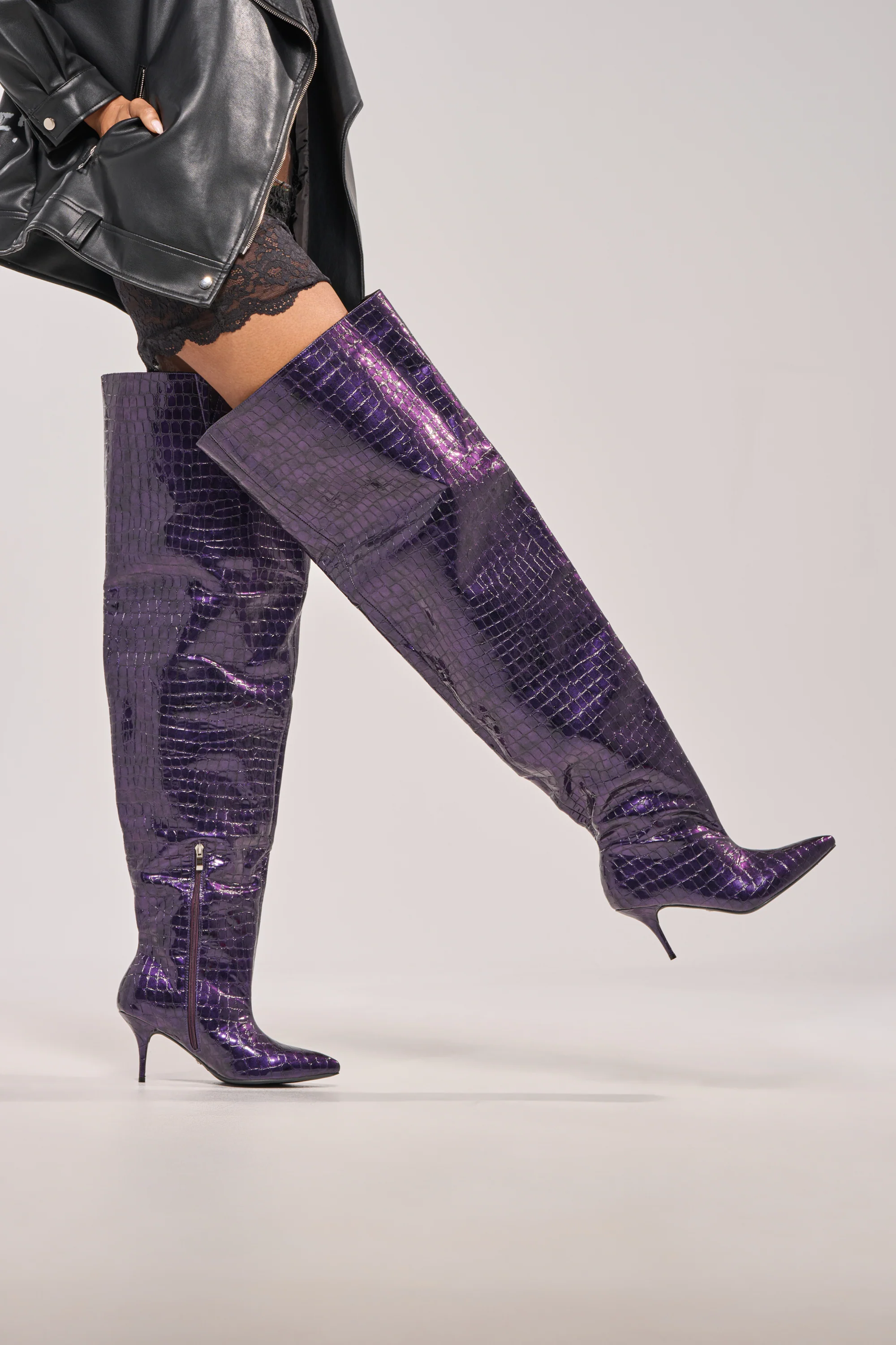 AZALEA WANG HALINA DARK PURPLE CROC STILETTO BOOT - Akira Store