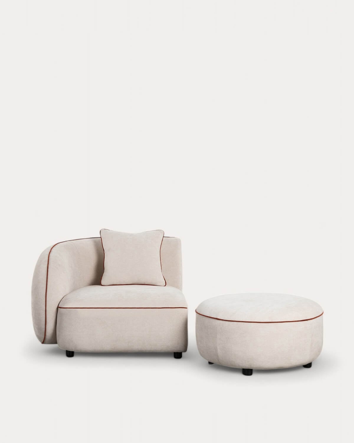 Ilham - Sillón Esquinero con Puff Redondo de Tela Ilham