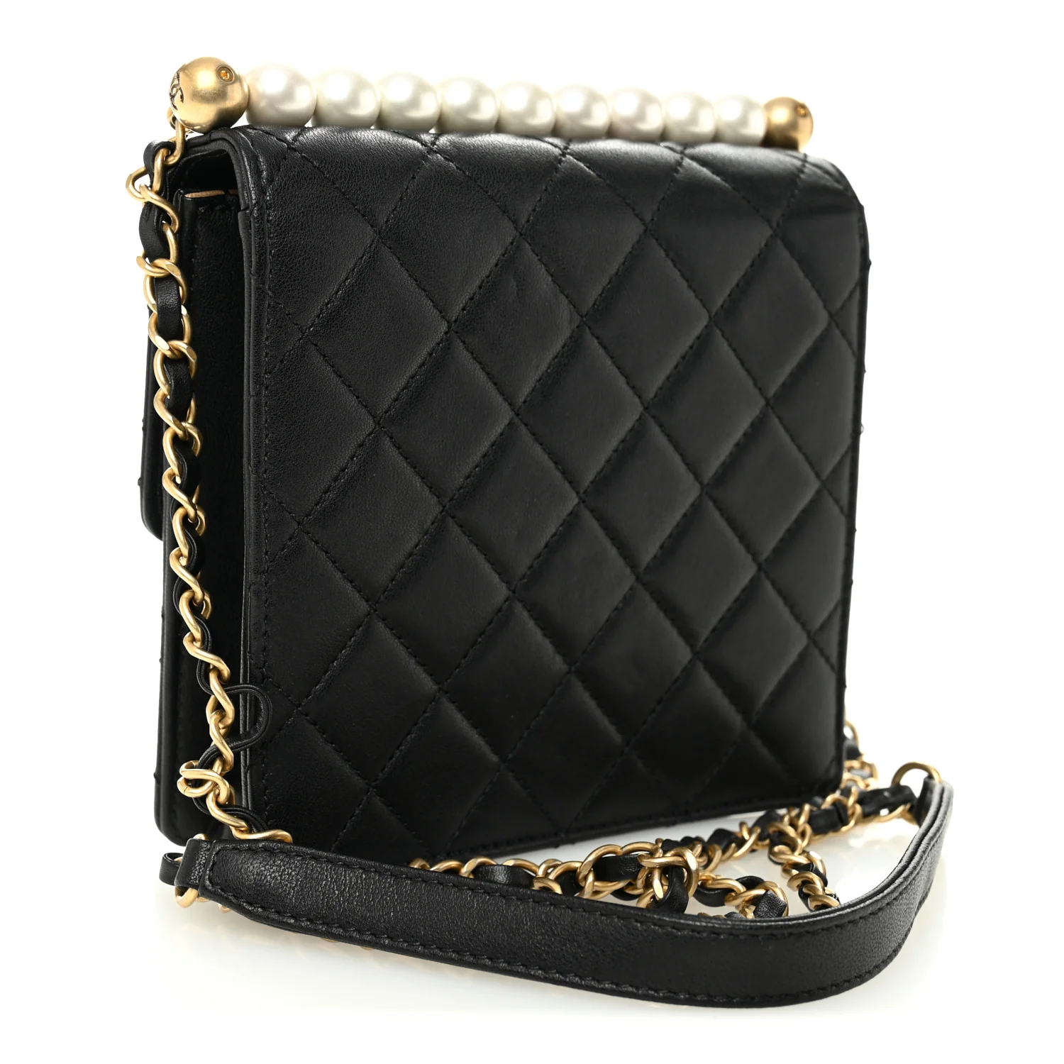 Goatskin Quilted Chic Pearls Flap Black
