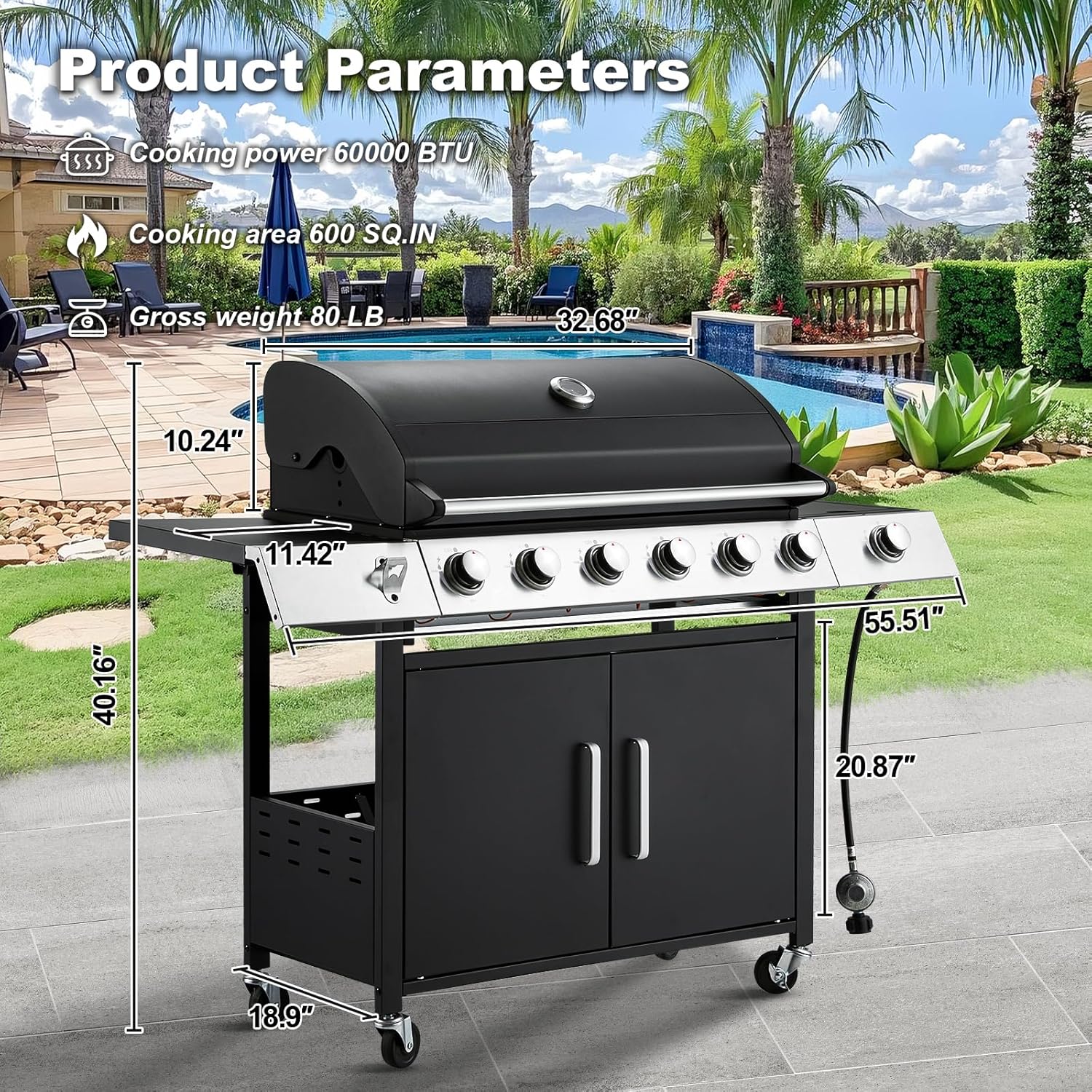 Upgraded 4 Burner Bbq Propane Gas Grill with Cast Iron Grates & Side Stove, 44,000 btu Stainless Steel Burner Barbecue Grill for Patio,…