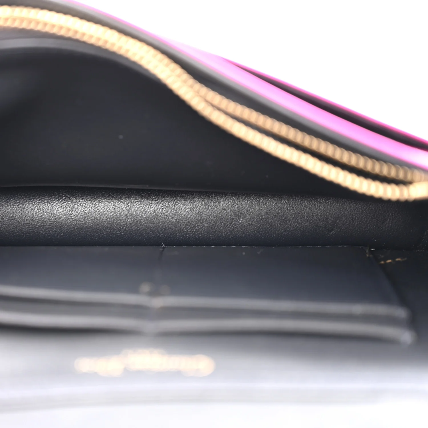 Metallic Patent Micro-Cannage Diorama Wallet on Chain Pouch Pink