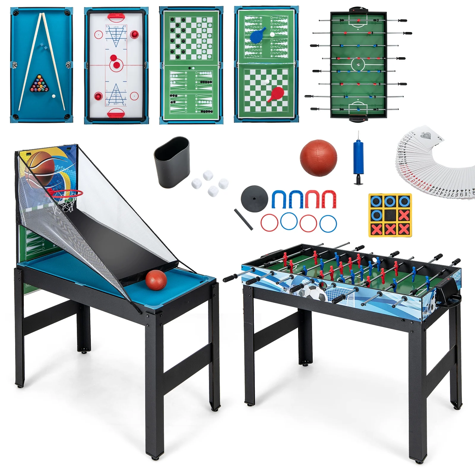 Costway 14 - in - 1 Combo Game Table Set with Foosball Air Hockey Ping Pong Chess Shuffleboard