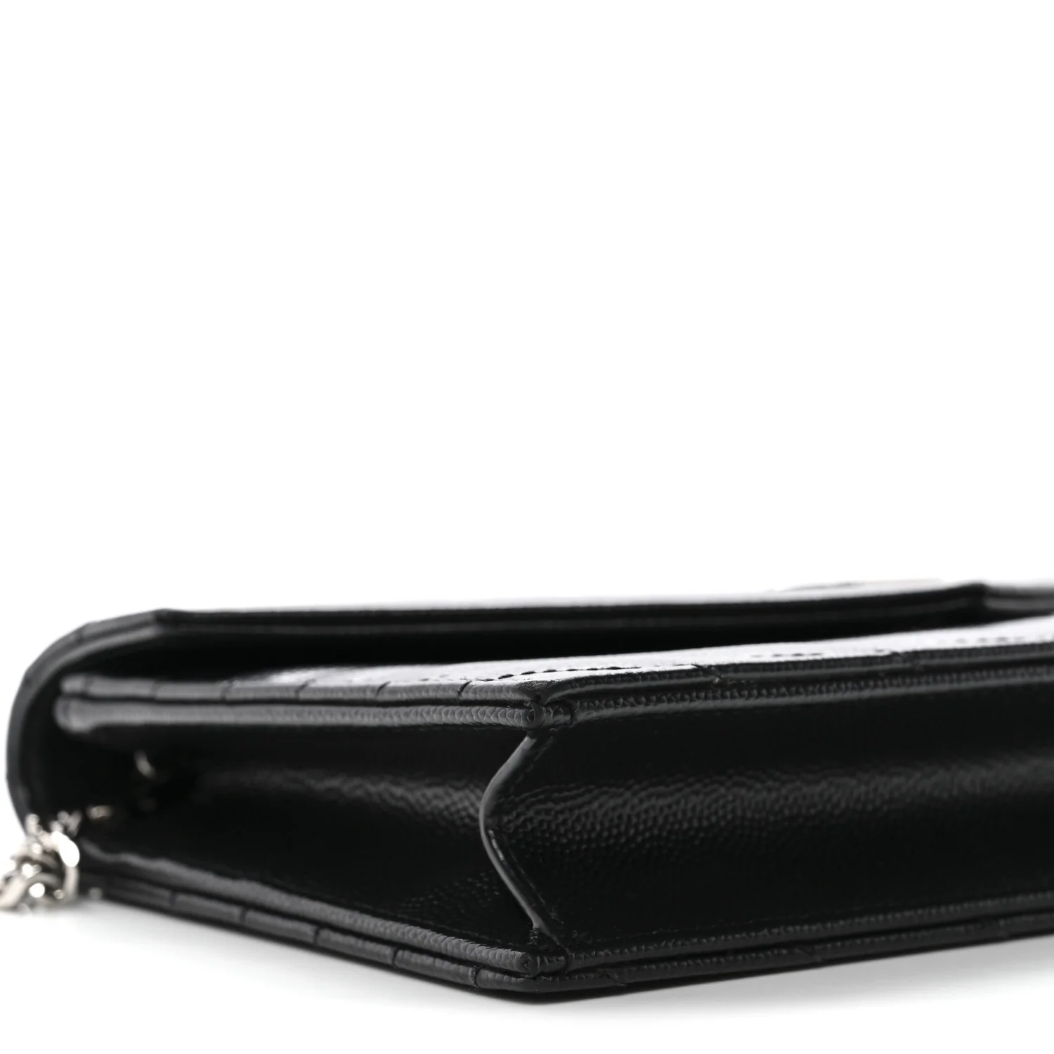 Grain De Poudre Matelasse Chevron Monogram Envelope Chain Wallet Black