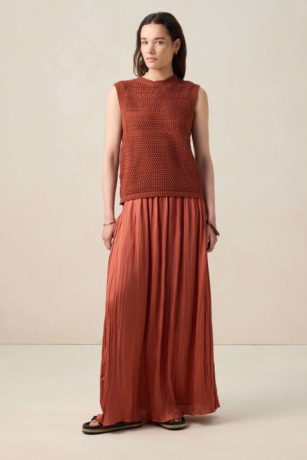 Roodbruine gebreide spencer