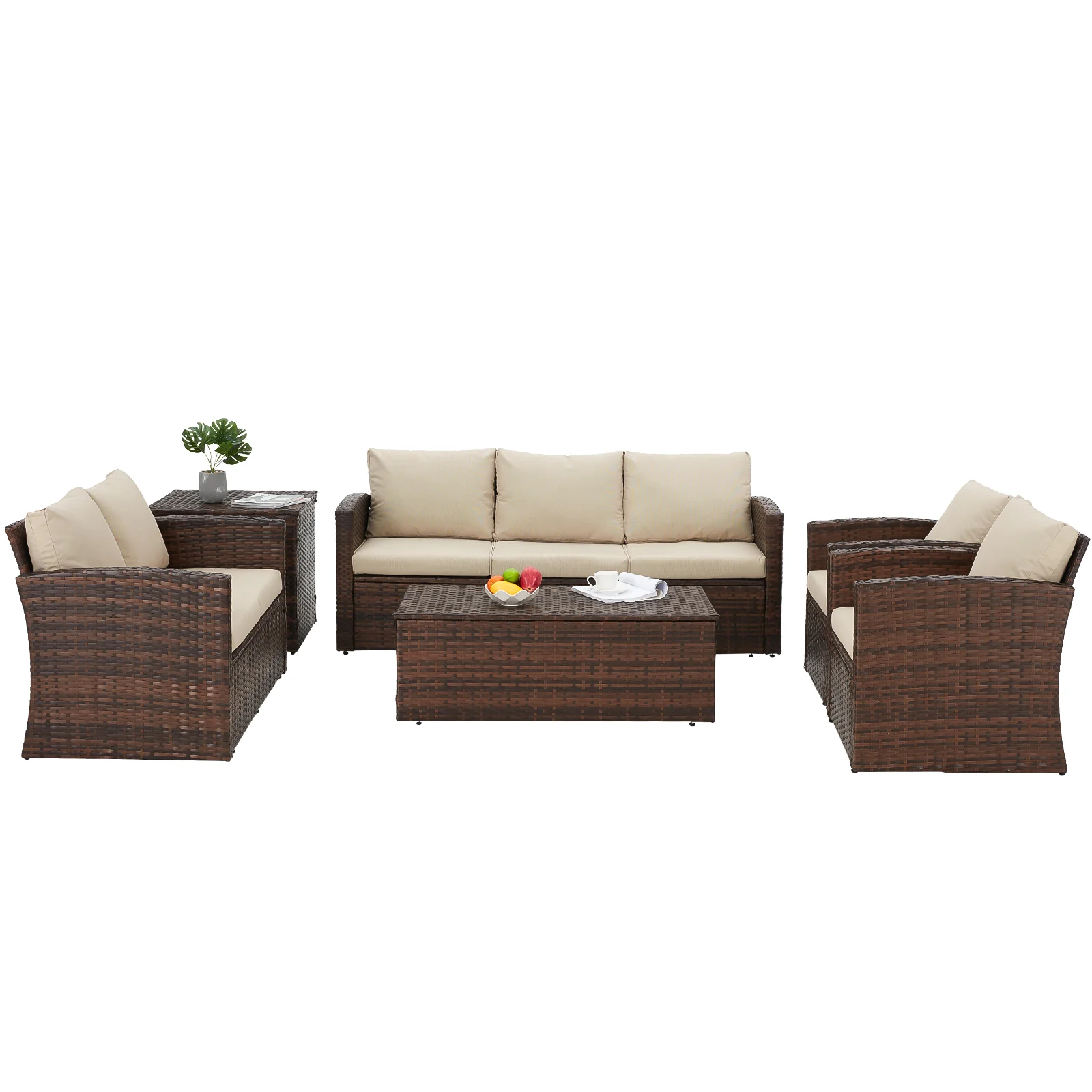 AECOJOY 7 PCS Outdoor Patio Furniture Sets with 2 Storage Boxes, Beige