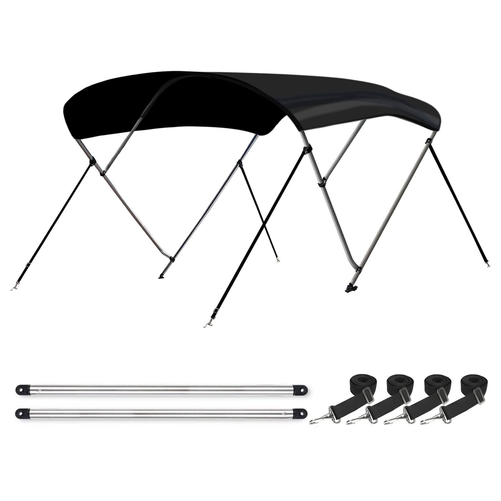 Leader Accessories 12 Colors 3 Bow Bimini Top Boat Cover Includes Mounting Hardwares with 1 inch Aluminum Frame, Size: 6'Large x 46H x 67-72W, Black