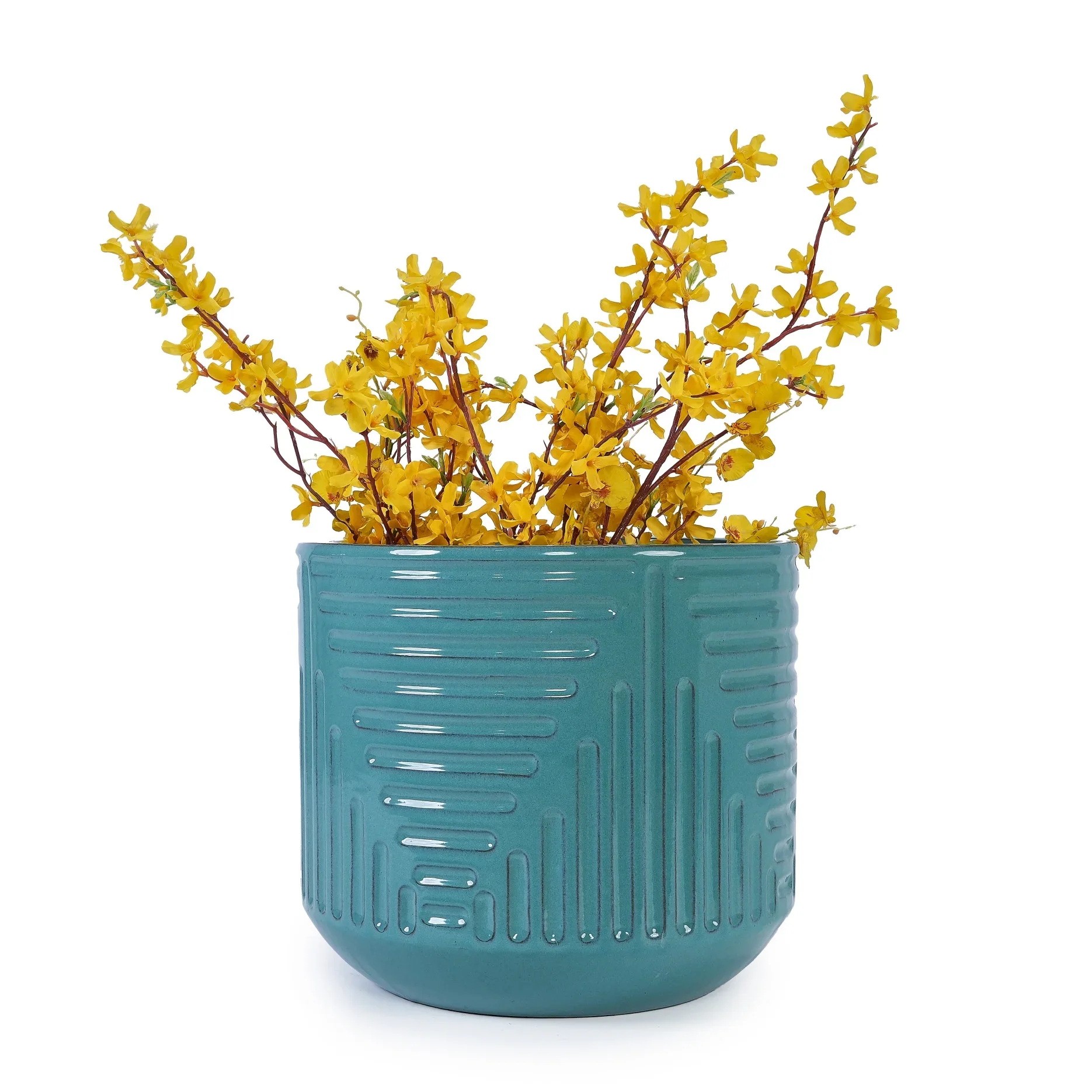 Modern Ceramic Flowerpot with Drainage Hole - Frost/Heat Resistant All-Weather Planter for Patio, Garden & Windowsill - White Glossy Finish, Ready-to-Use