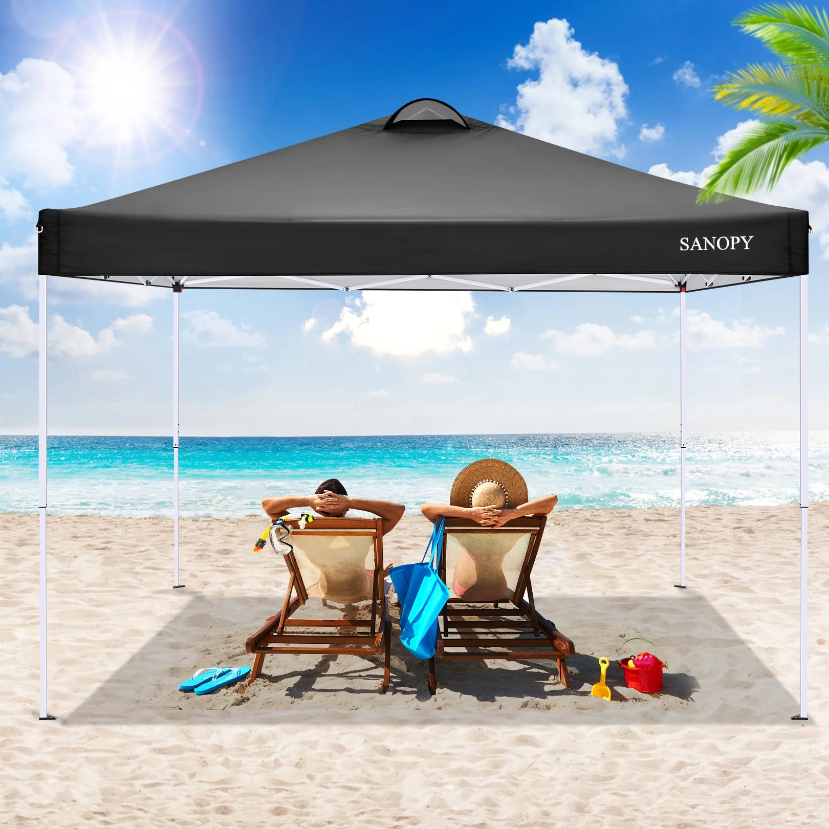 10' x 10' Straight Leg Pop-up Canopy Tent Easy Two Person Setup Instant Outdoor Canopy Folding Shelter with 4 Removable Sidewalls, Air Vent on The Top, 4 Sandbags, Carrying Bag, Black(10 x 10 FT (Style 1)/Black) - Image 6