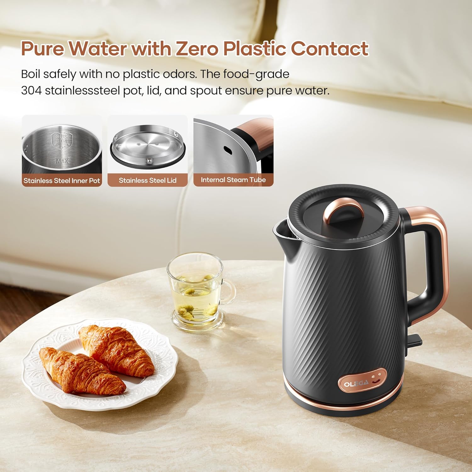 OLEGA Electric Tea Kettle: 1200W Fast Boil Electric Water Kettles 1.5L