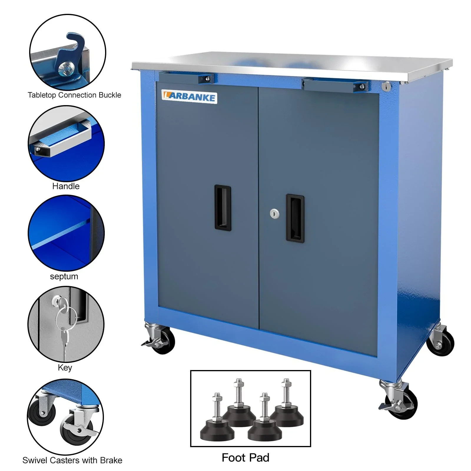 Rolling Tool Chest 5-Drawer Tool Cabinet with Stainless Steel Top Key Lock Heavy-Duty