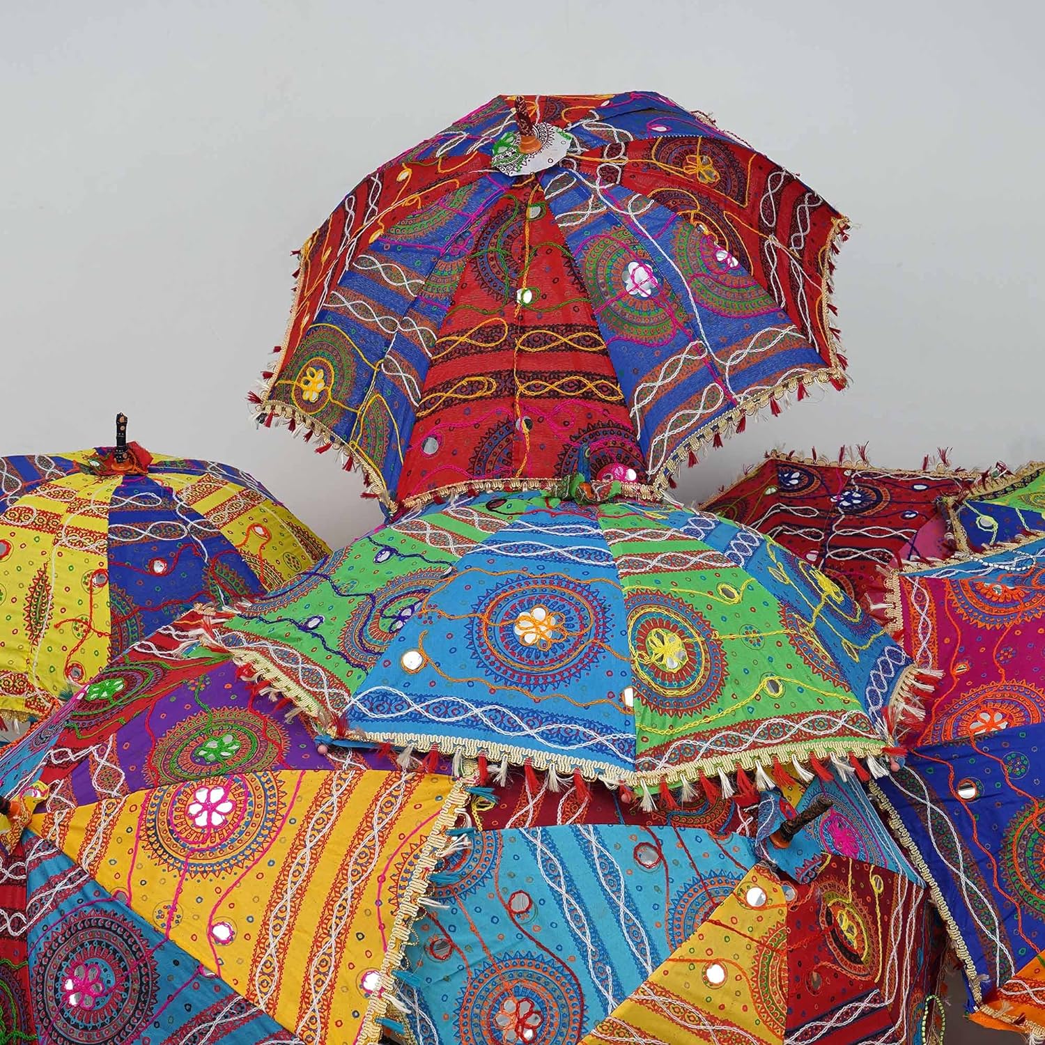 Indian Handmade Designer Cotton Fashion Multi Colored Umbrella Embroidery Boho Umbrellas Parasol (50 Pcs Lot)