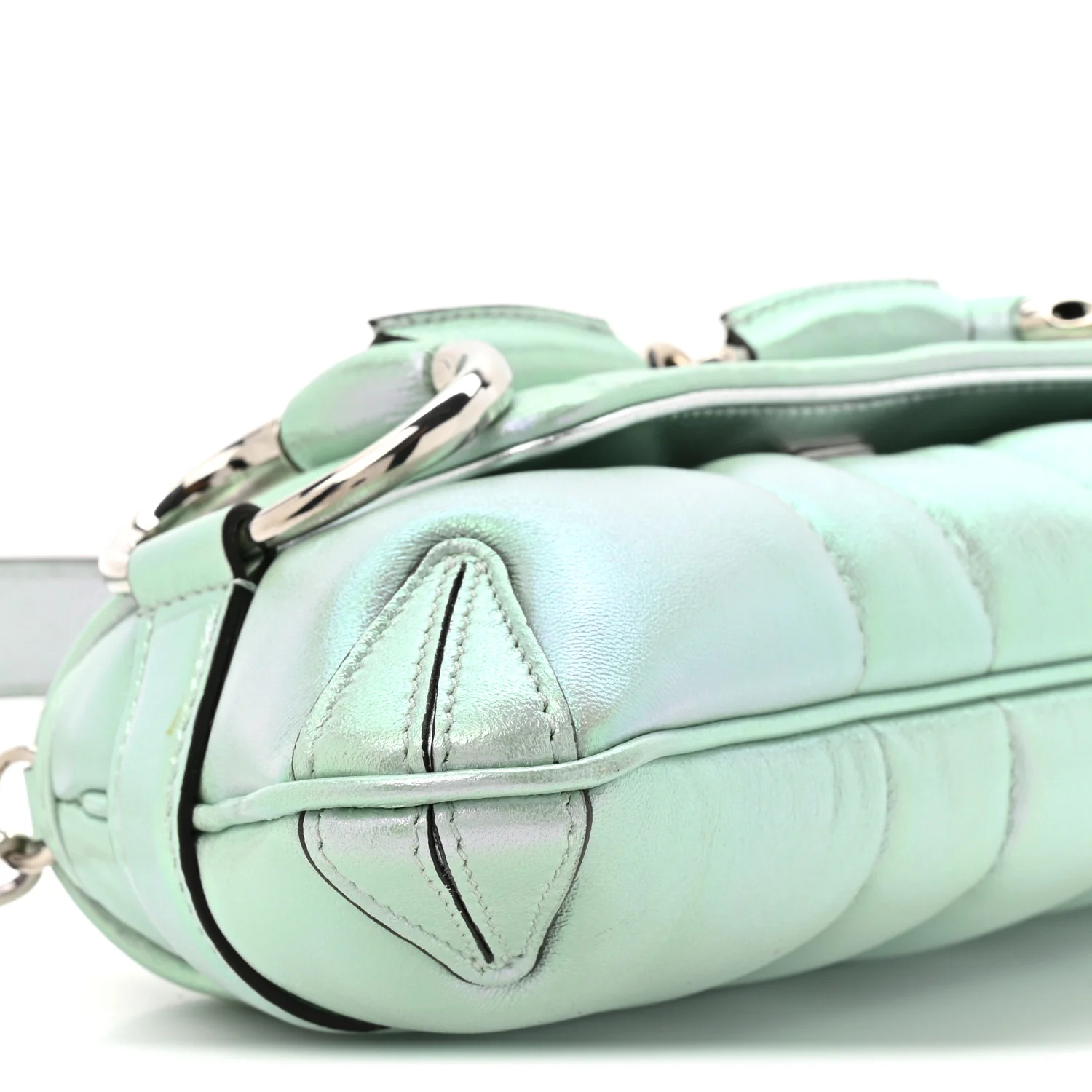 Iridescent Nappa Vertical Matelasse Small Maxi Horsebit Chain Shoulder Bag Iridescent Salvy Green
