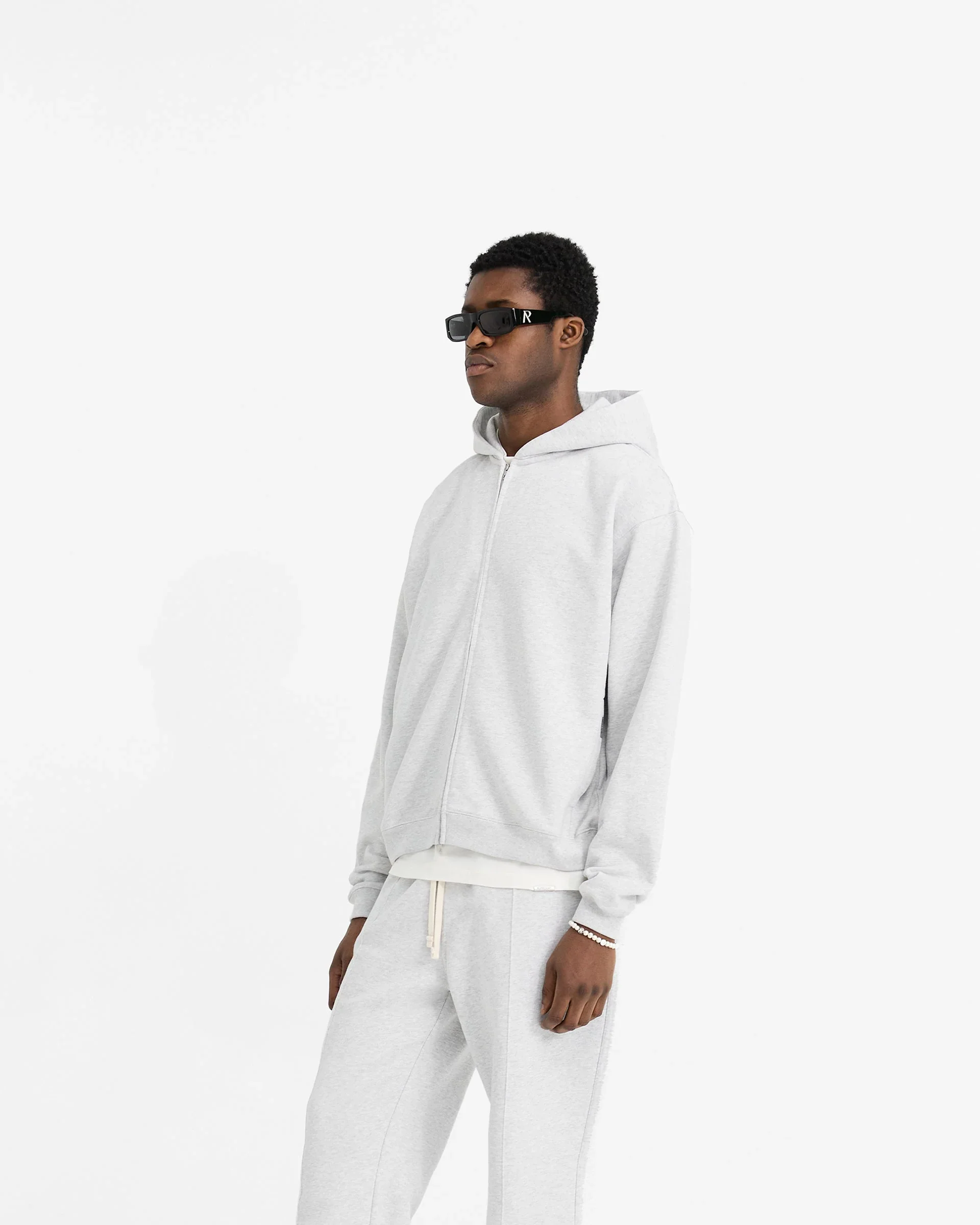 Initial Oversized Zip Hoodie - Ice Grey Marl