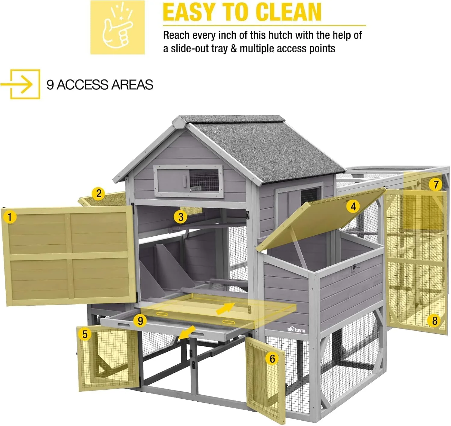 Chicken Coop Extra Large Chicken House Outdoor Poultry Cage for 8-10 Chickens(118.1" x 53.5" x 49.5") - Image 4