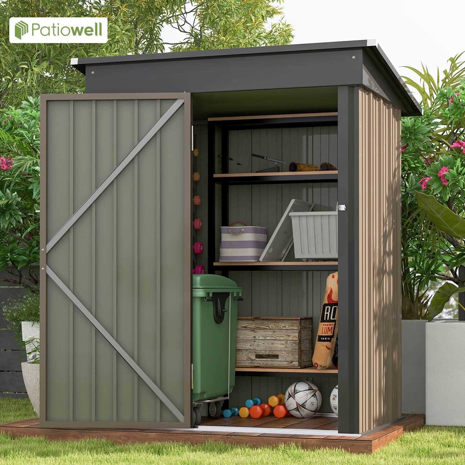 Patiowell Outdoor Garden Galvanized Steel Storage Shed with Lockable Doors 5' x 3' - Brown