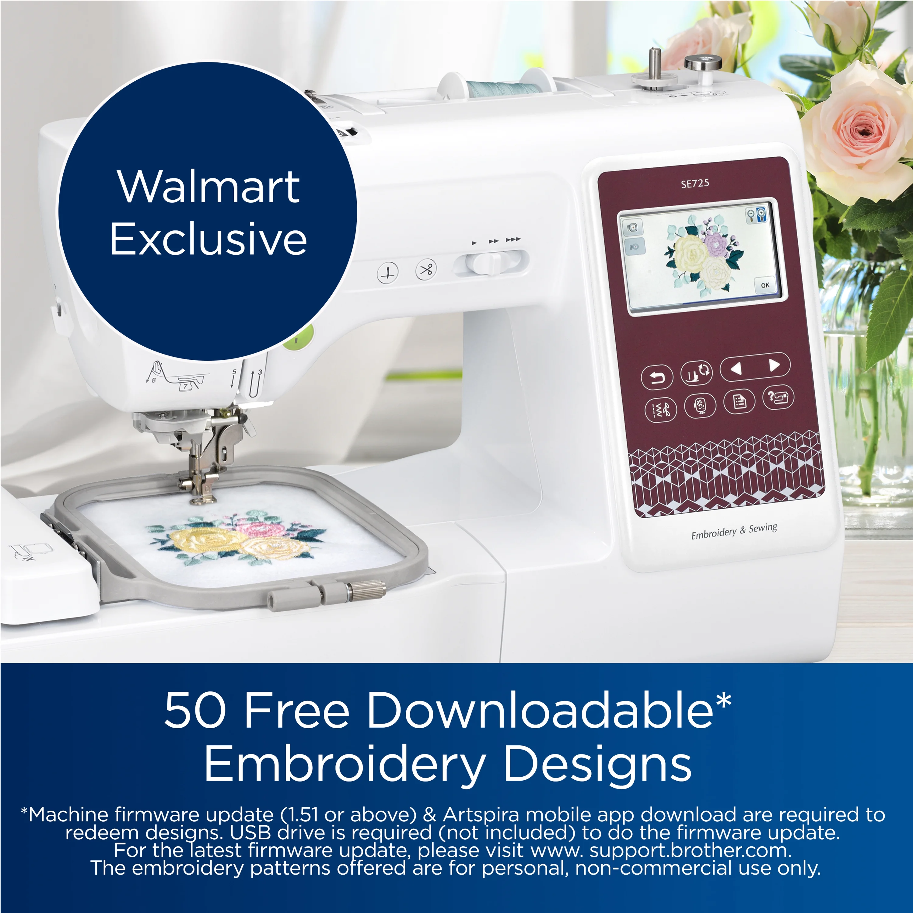 Brother SE725 Sewing and Embroidery Machine with Artspira App, 50 Free Designs