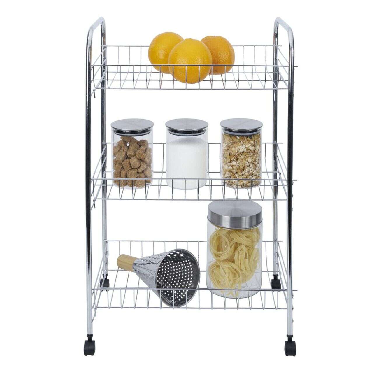 Desserte à roulettes 3 niveaux métal gris 41x26,5xH61,5cm