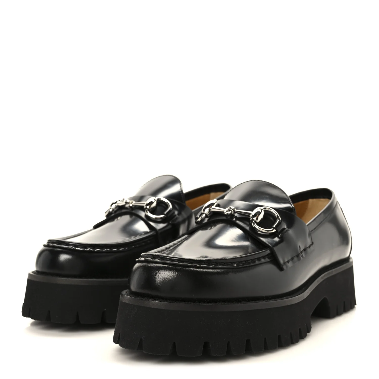 Cordovan Lux Womens Horsebit 45mm Platform Loafers 36 Black