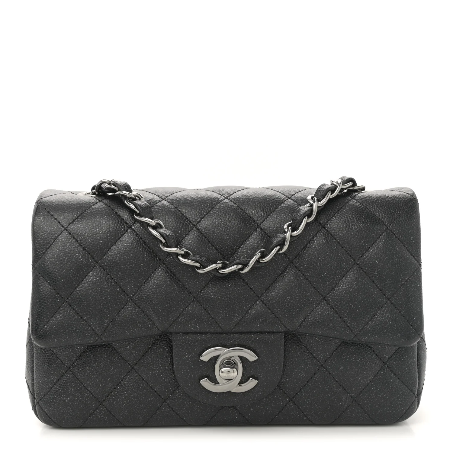 Iridescent Caviar Quilted Mini Rectangular Flap Black