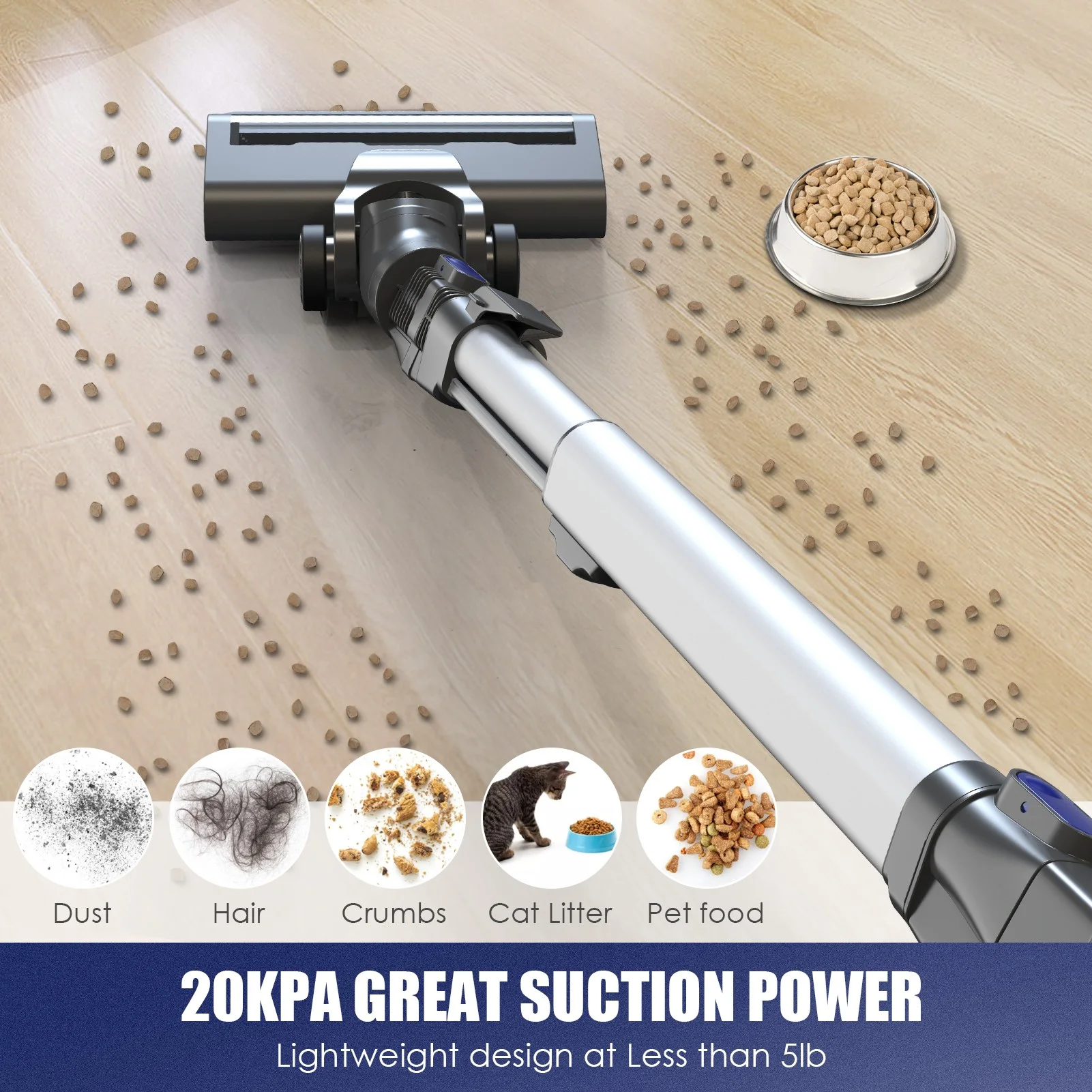 Stick Vacuum Cleaner, 4 in 1 Handheld Cordless Vacuum with Powerful Suction for Home Hard Floor Carpet Car Pet Hair, XL 618A(Blue) Image 2