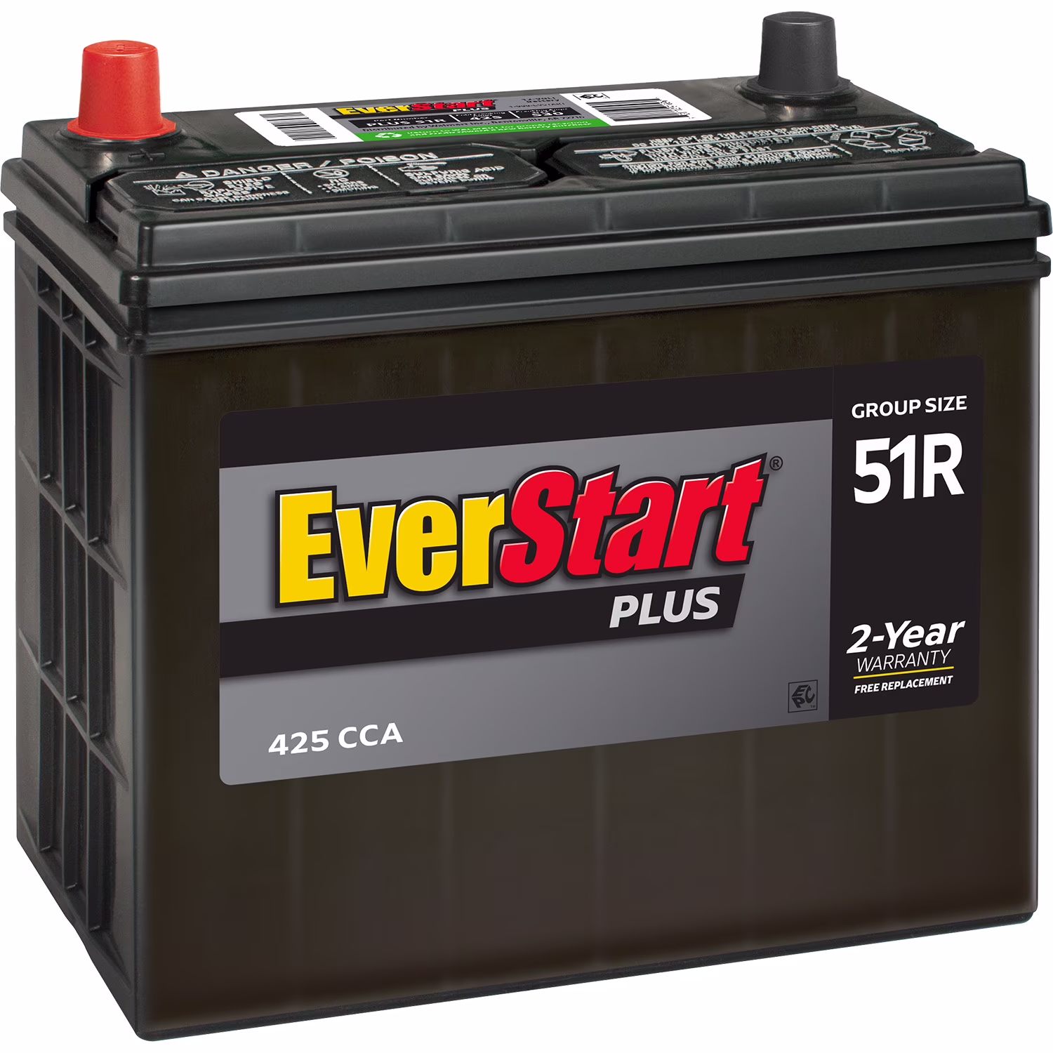 Plus Lead Acid Automotive Battery, Group Size 51R 12 Volt, 425 CCA