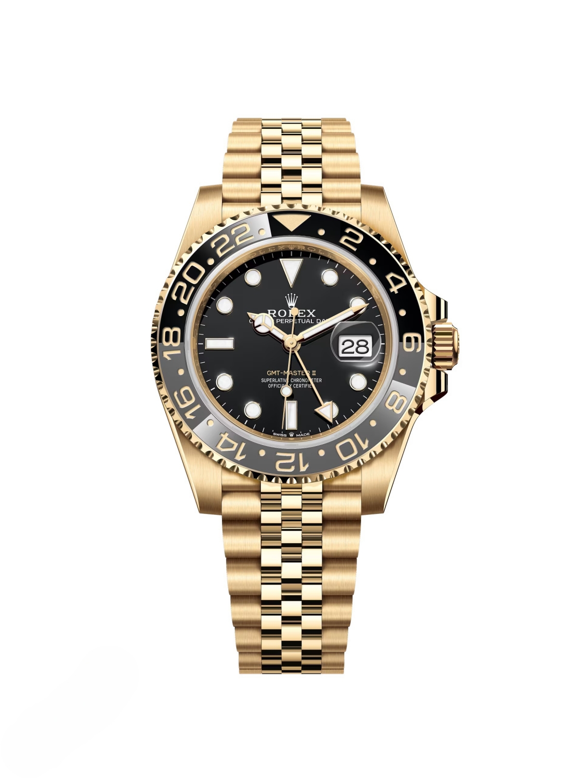 [Super Clone]RLX GMT-Master II 40mm 18k Yellow Gold Ceramic Bezel Black Dial Jubilee 126718grnr