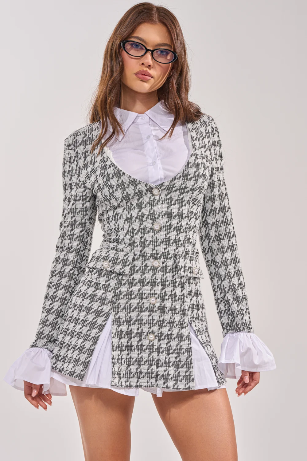TALIA TWEED LONG SLEEVE COLLARED DRESS - Akira Store