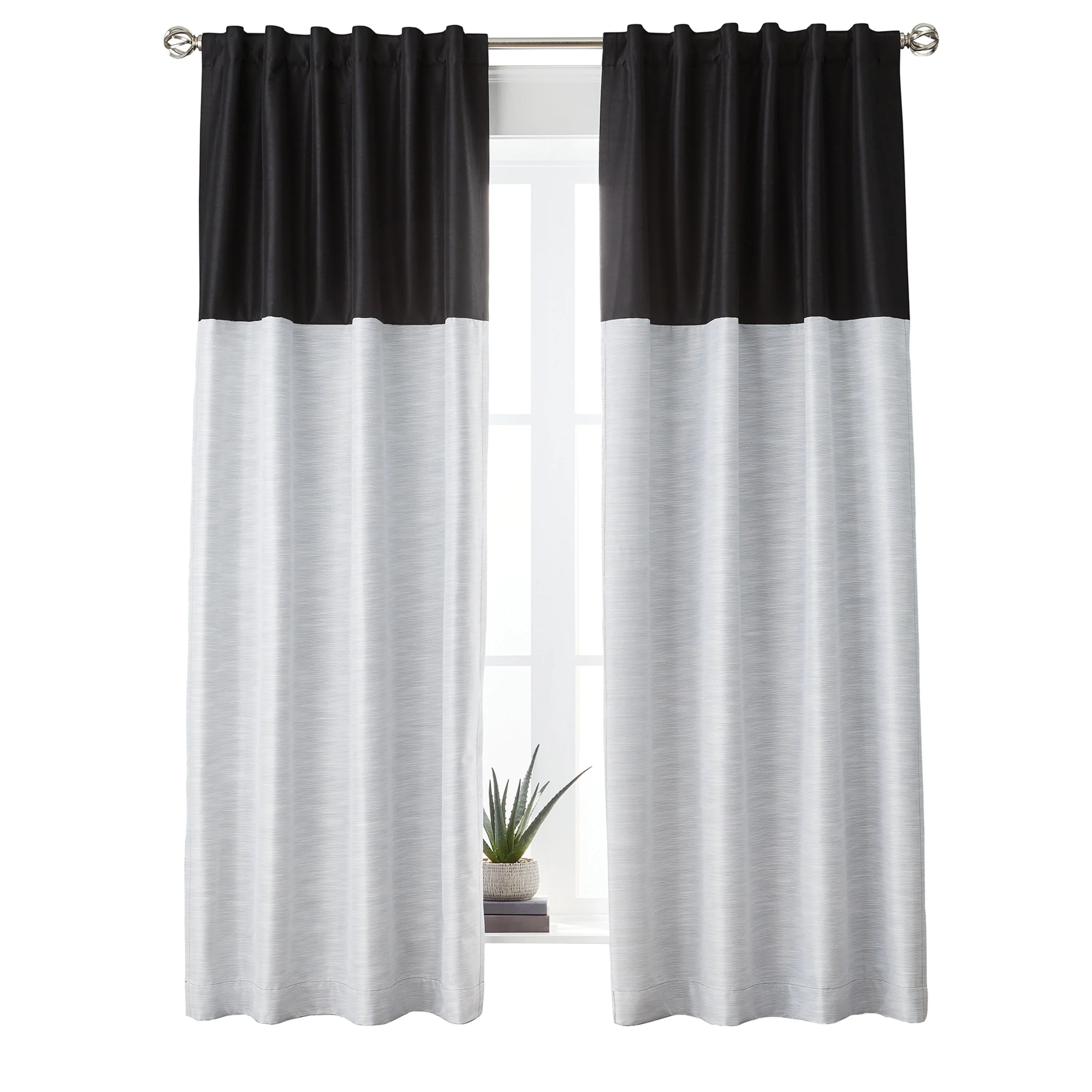 Better Homes & Gardens Colorblock Solid Polyester Pole Top Blackout Single Curtain Panel , 50x84 , Black