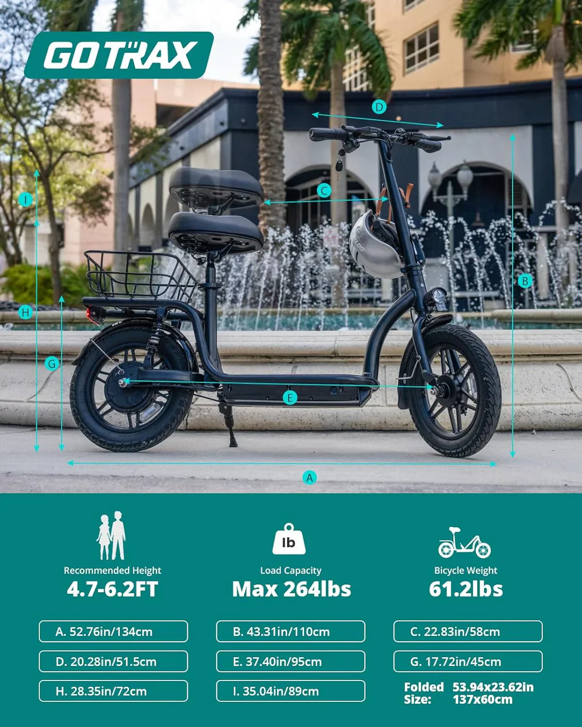 Trottinette électrique Gotrax pour adultes avec siège, autonomie maximale de 30 à 40 km, pneus tout-terrain, larges pédales