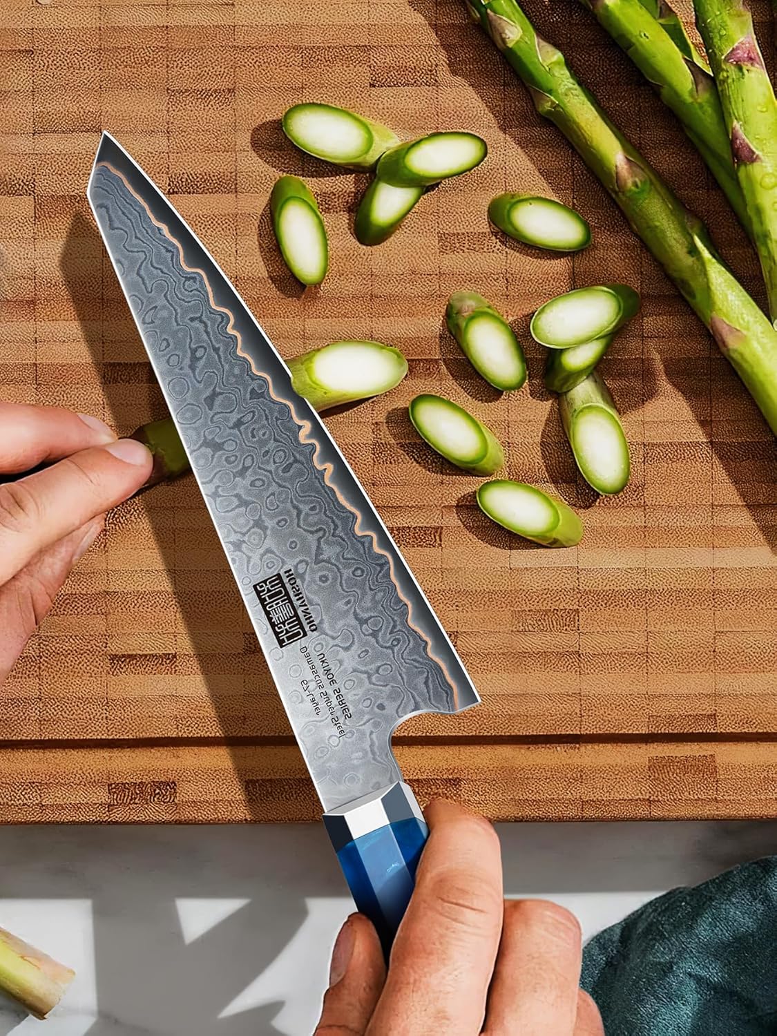 HOSHANHO Damascus 3 Pieces Knife Set, Professional 67-Layer Damascus Steel Kitchen Knife Set, Ultra Sharp Japanese Chef Knives Set with Ergonomic Blue Resin Stabilized Handle & Wood Gift Box