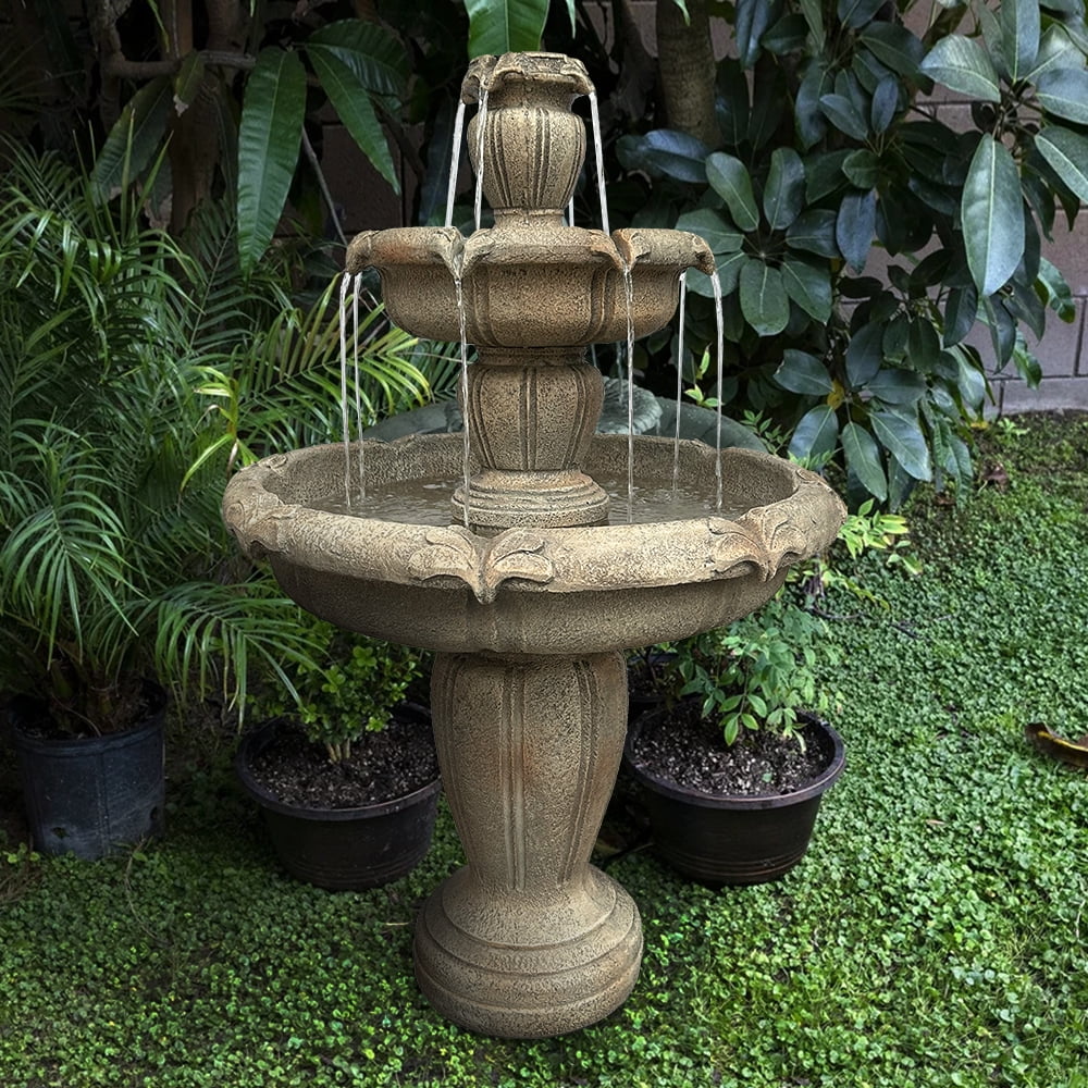 Indoor/Outdoor 3-Tiers Concrete Floor Water Fountain with Electric Pump for Patio Lawn Home Decor - Image 5