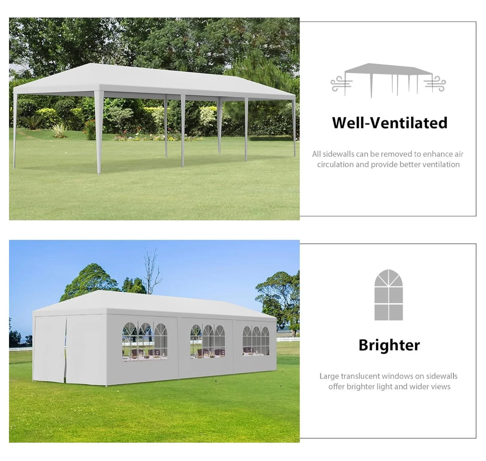 10'x30' Outdoor Party Wedding Tent Canopy Waterproof Camping Gazebo BBQ Shelter Pavilion Heavy Duty, 8 Removable Sidewalls (10x30) - Image 3