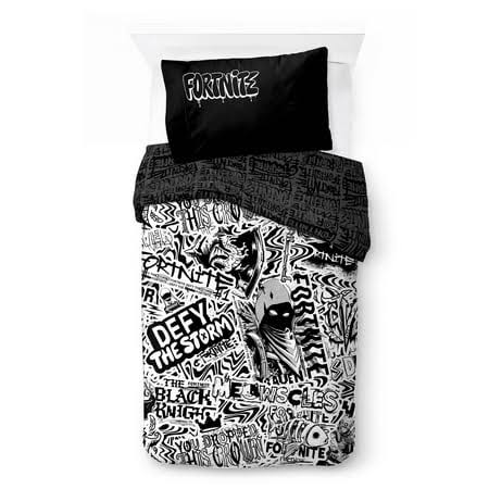 Fortnite Kids 2-Piece Twin/Full Reversible Comforter and Pillowcase Bedding Set, Microfiber, Black, Epic Games