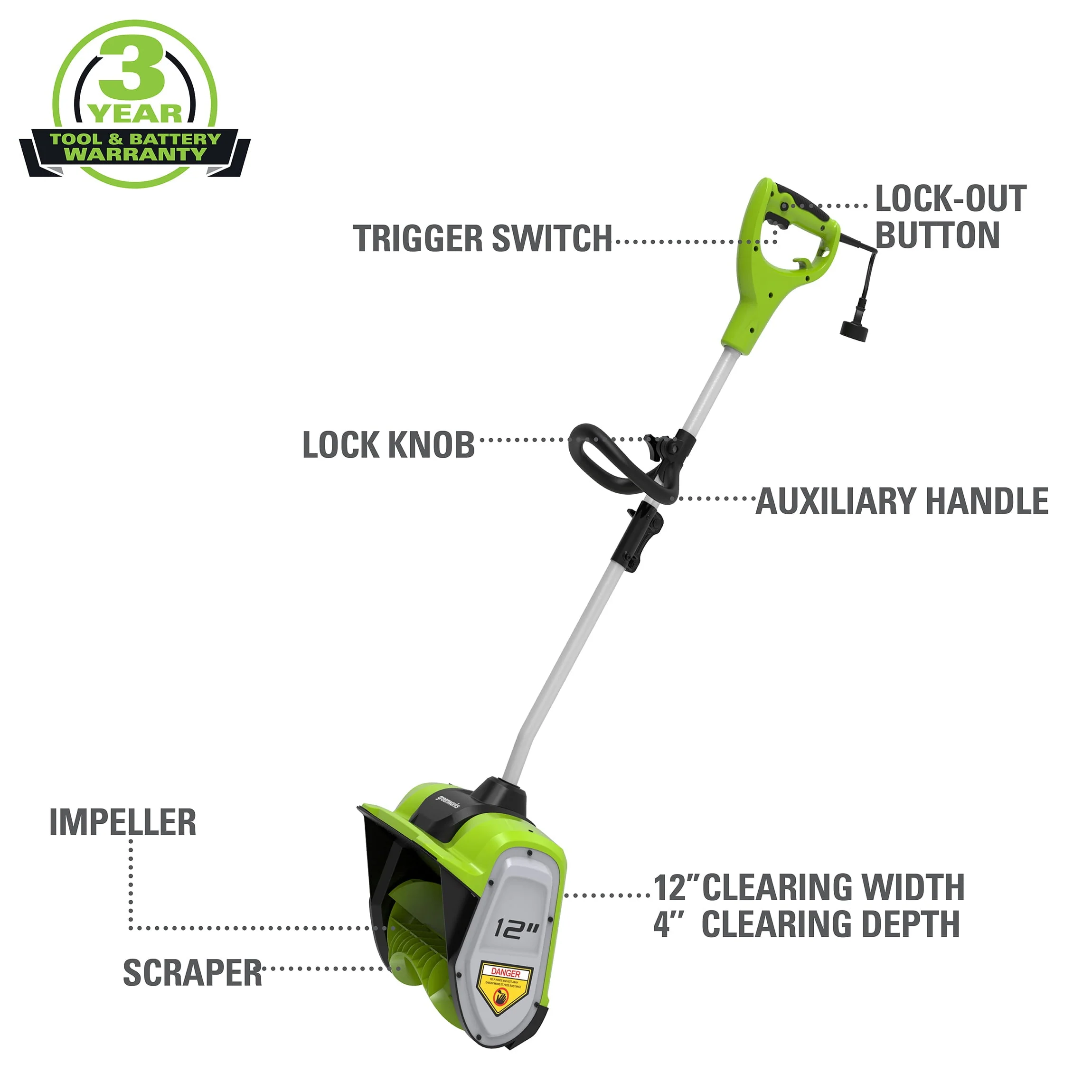 12" 8 Amp Corded Electric Snow Shovel, 2600802 - Image 2