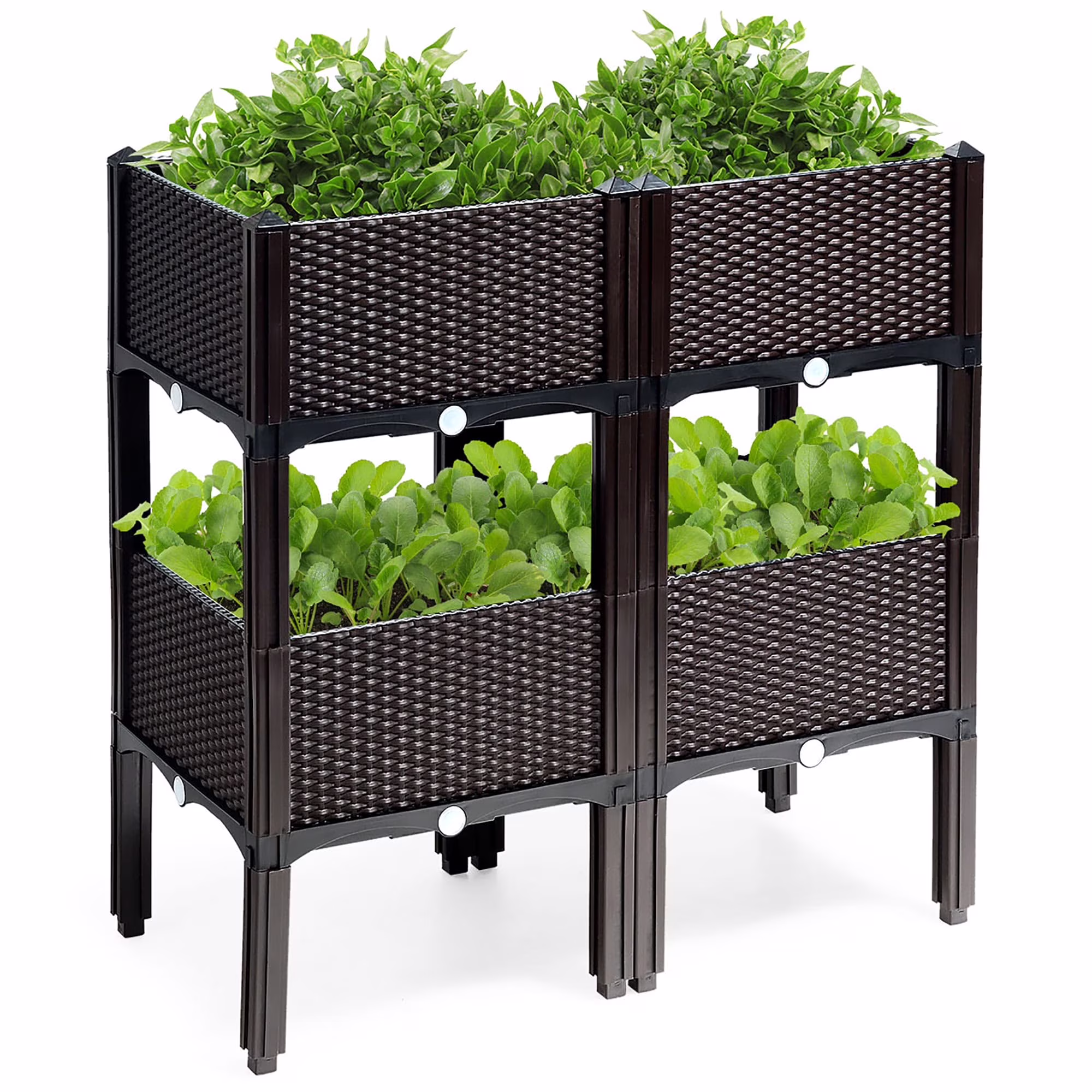 Set of 4 Raised Garden Bed Kits Plastic Elevated Garden Bed Brown + Black