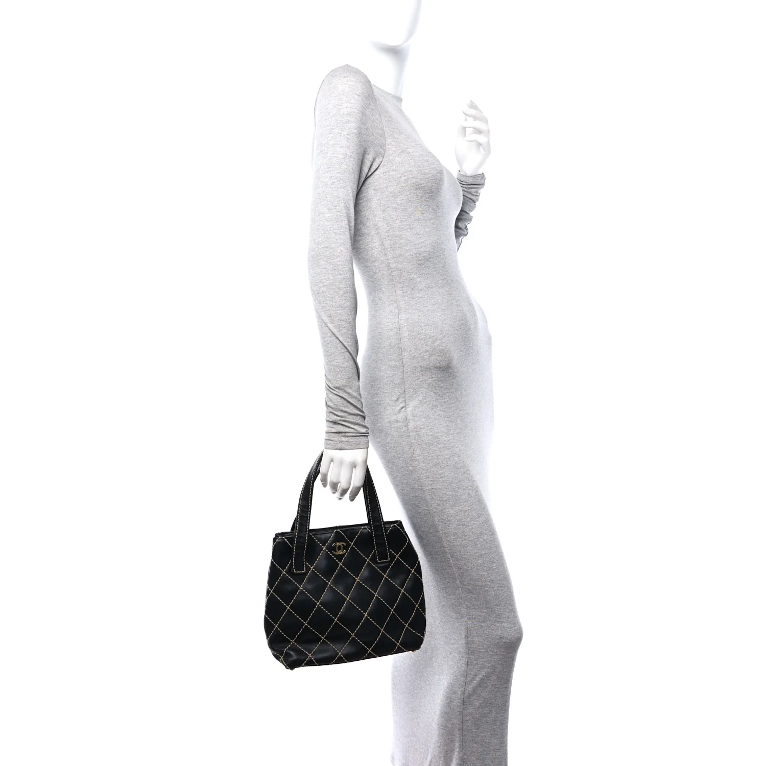 Calfskin Stitch Small Surpique Tote Black