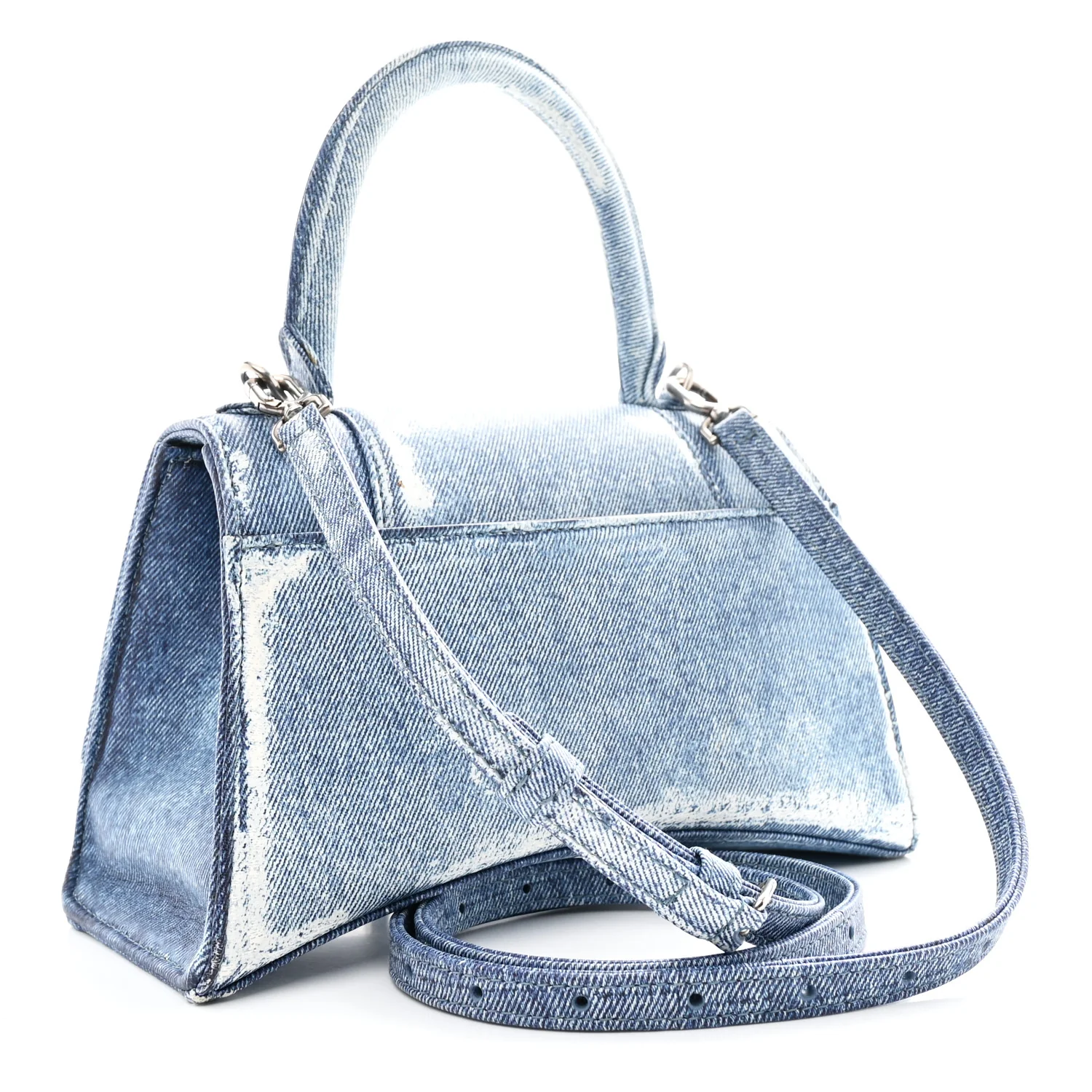 Nappa Denim Printed Small Hourglass Top Handle Bag Denim Blue