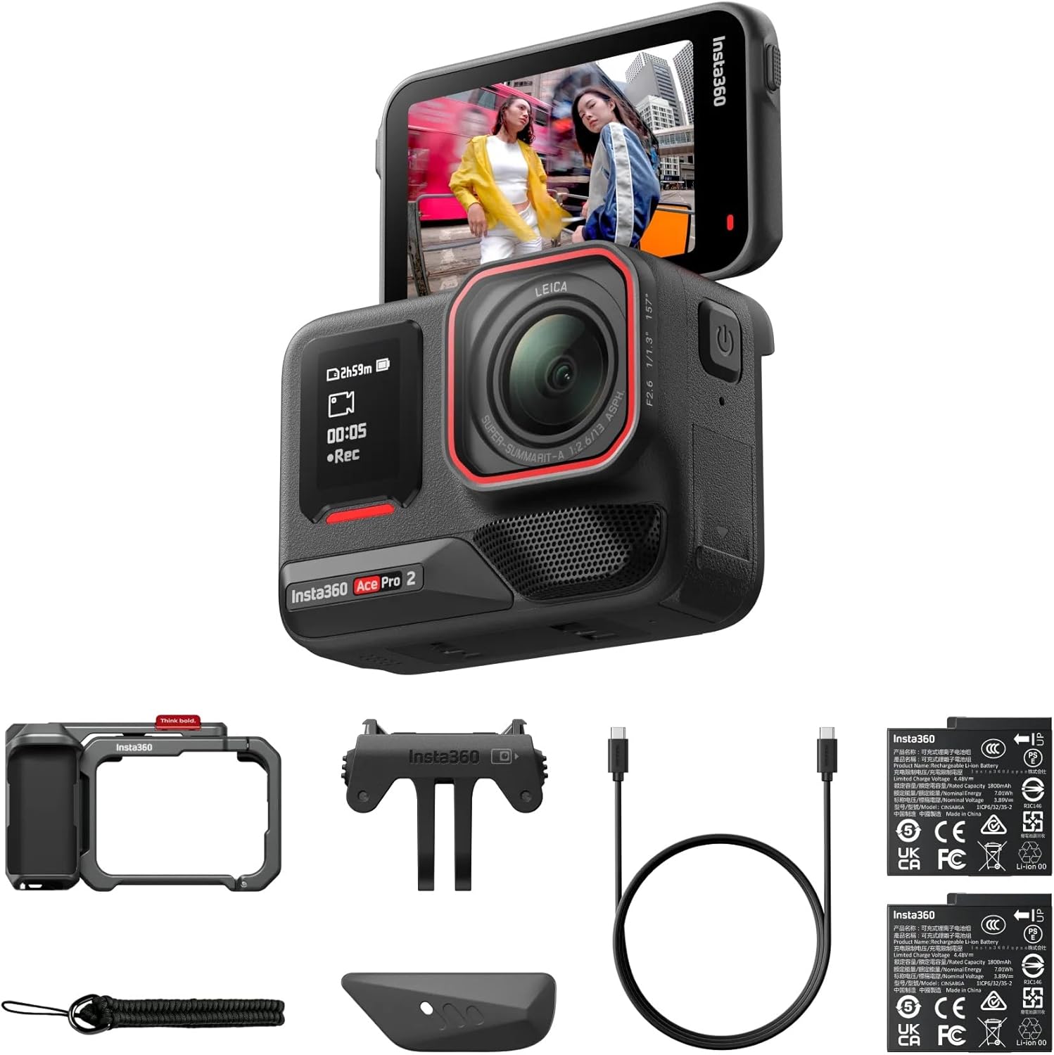 Insta360 Ace Pro 2 Dual Battery Xplorer Bundle - 8K Waterproof Action Camera Co-Engineered with Leica  Flagship 1/1.3