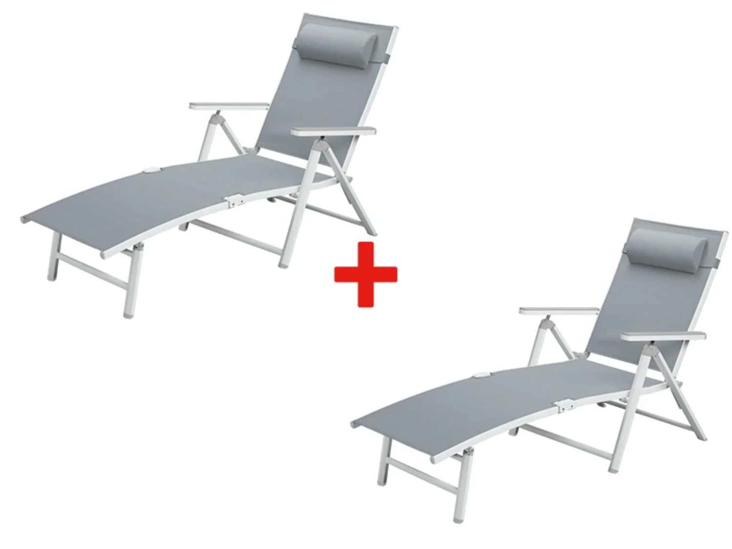 LIVARNO home Lot de 2 chaises longues en aluminium Houston, blanc/gris clair