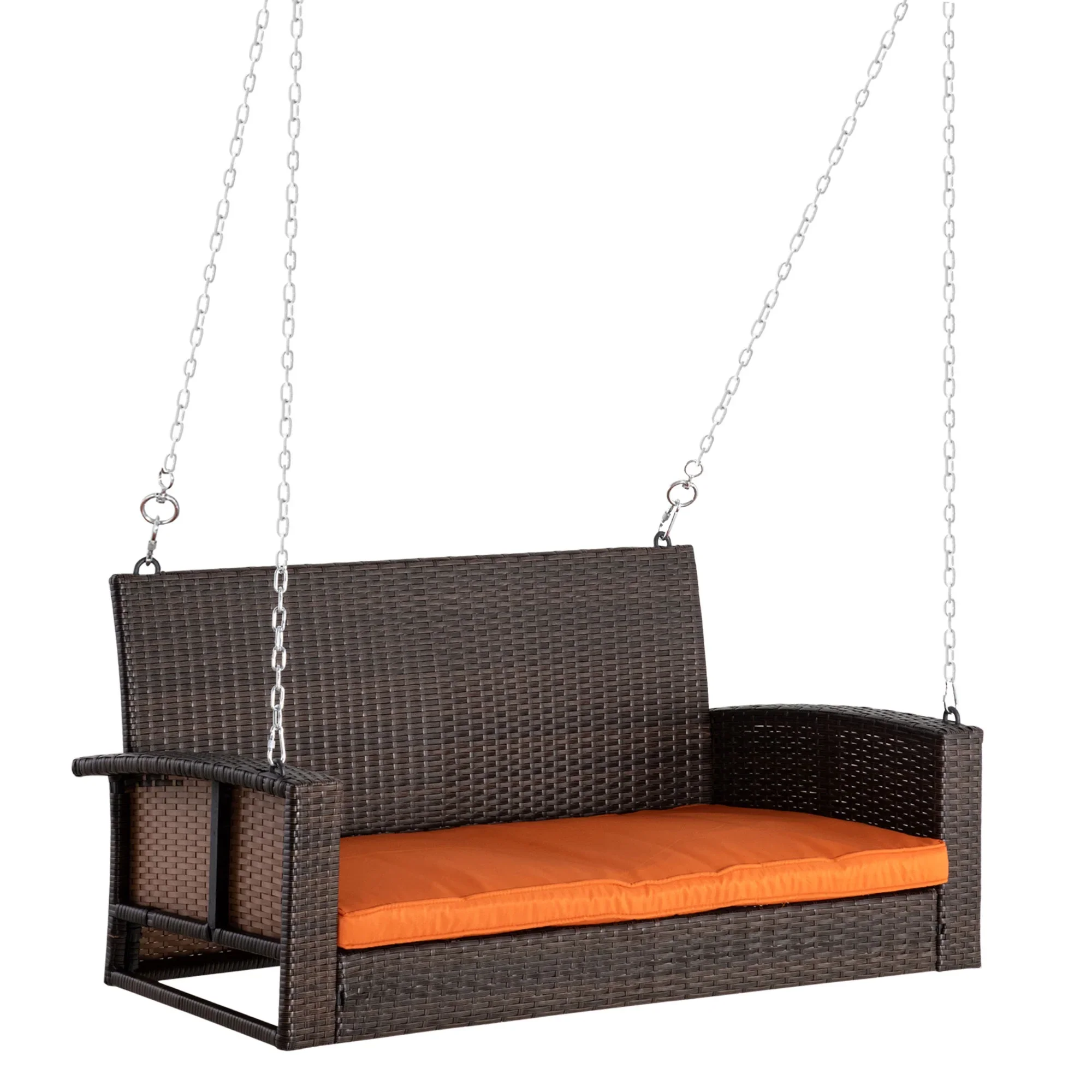 Outsunny 2 Person Wicker Hanging Swing Bench, Front Porch Swing Outdoor Chair with Cushions 550 lbs. Weight Capacity for Backyard, Garden, Cream White
