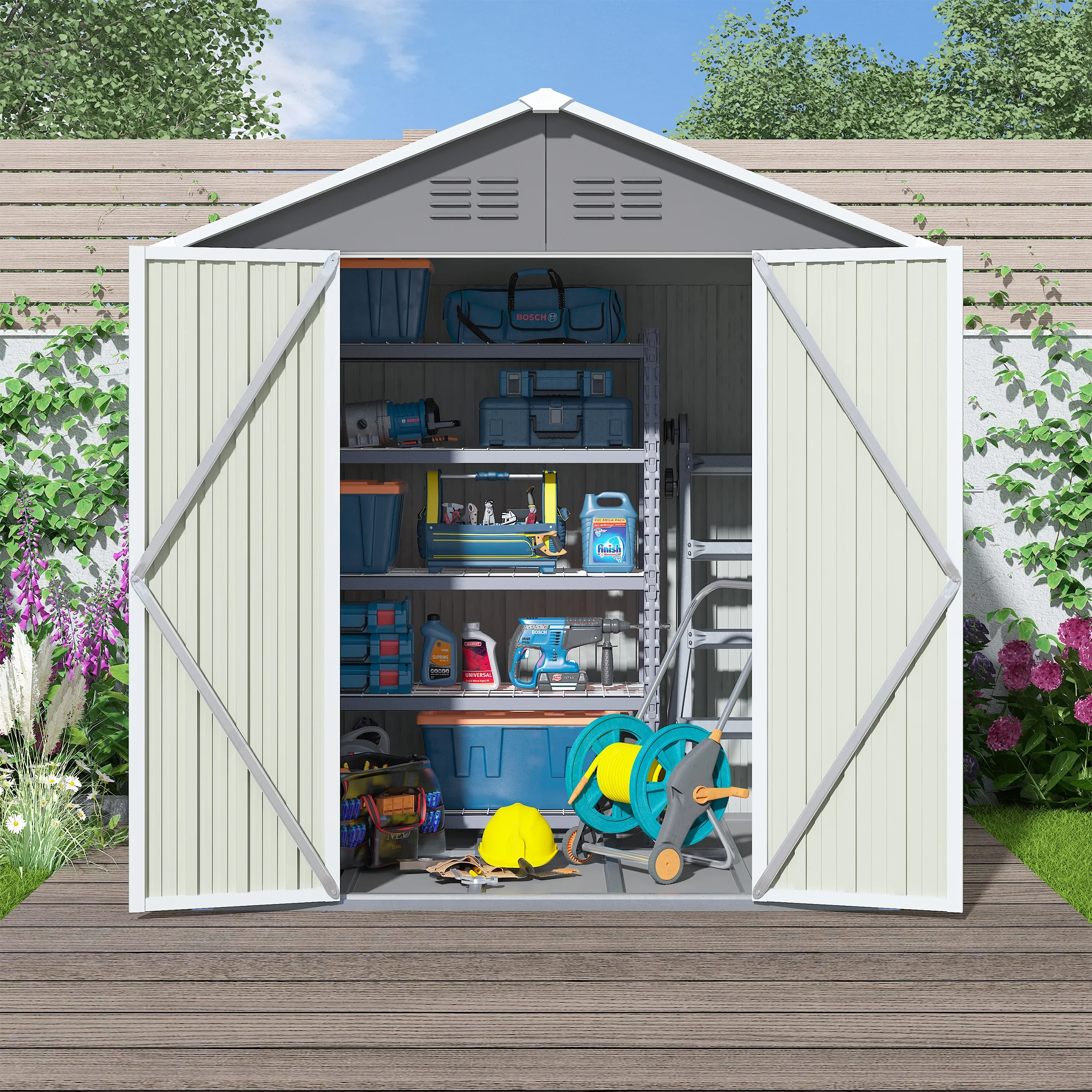 Outdoor Storage Shed with Lockable Doors, Dark Gray(6' x 4'# Gray) - Image 2