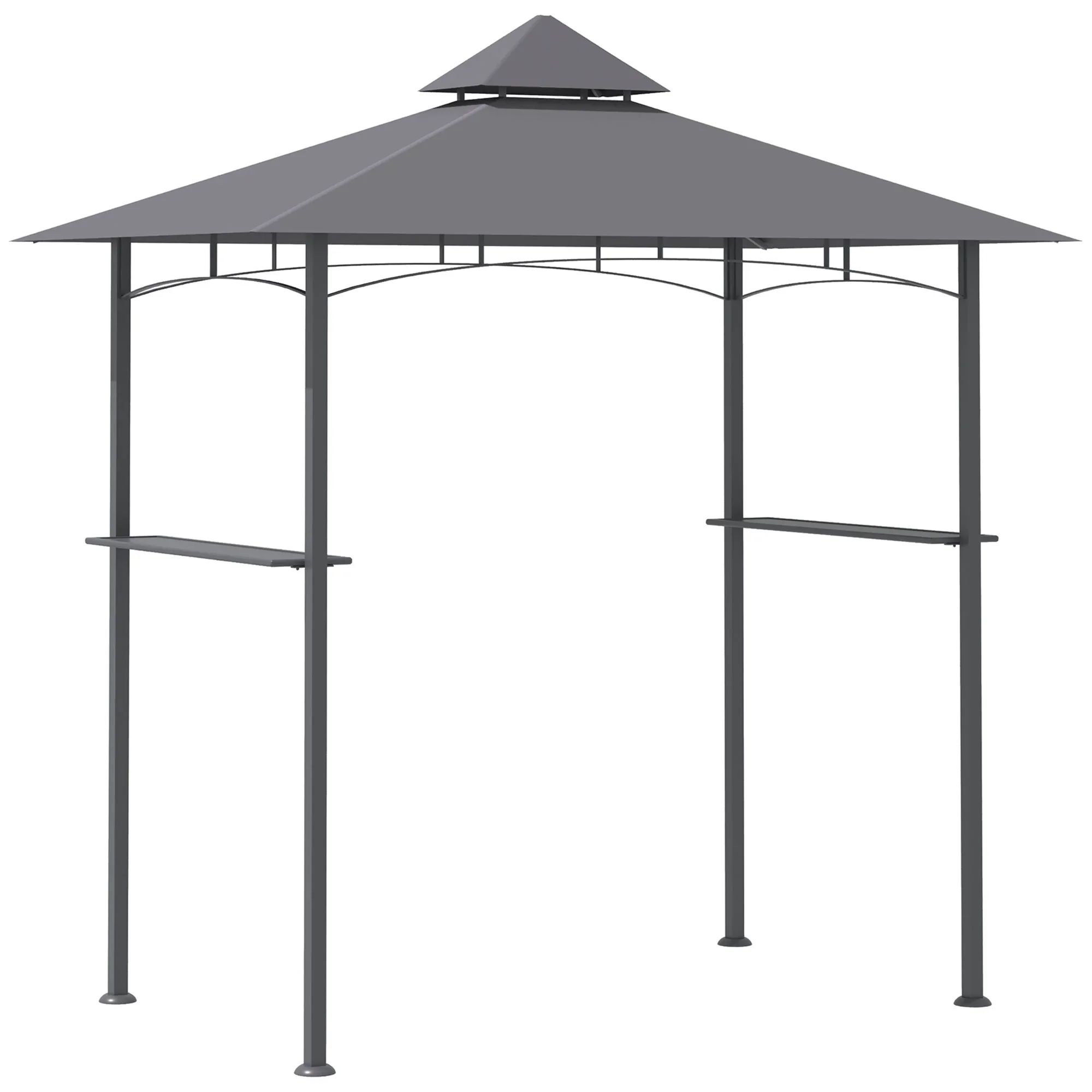 Outsunny 8' x 5' Grill Gazebo with Double Roof, Outdoor BBQ Gazebo Canopy with 2 Side Shelves for Patio Yard Garden, Gray