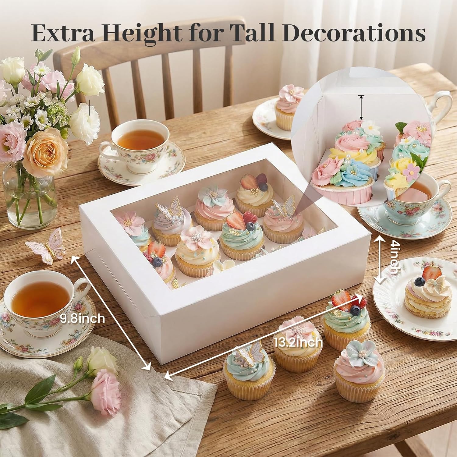VGOODALL 12 Count Cupcake Boxes, 12 PCS Cupcake Holder with Window