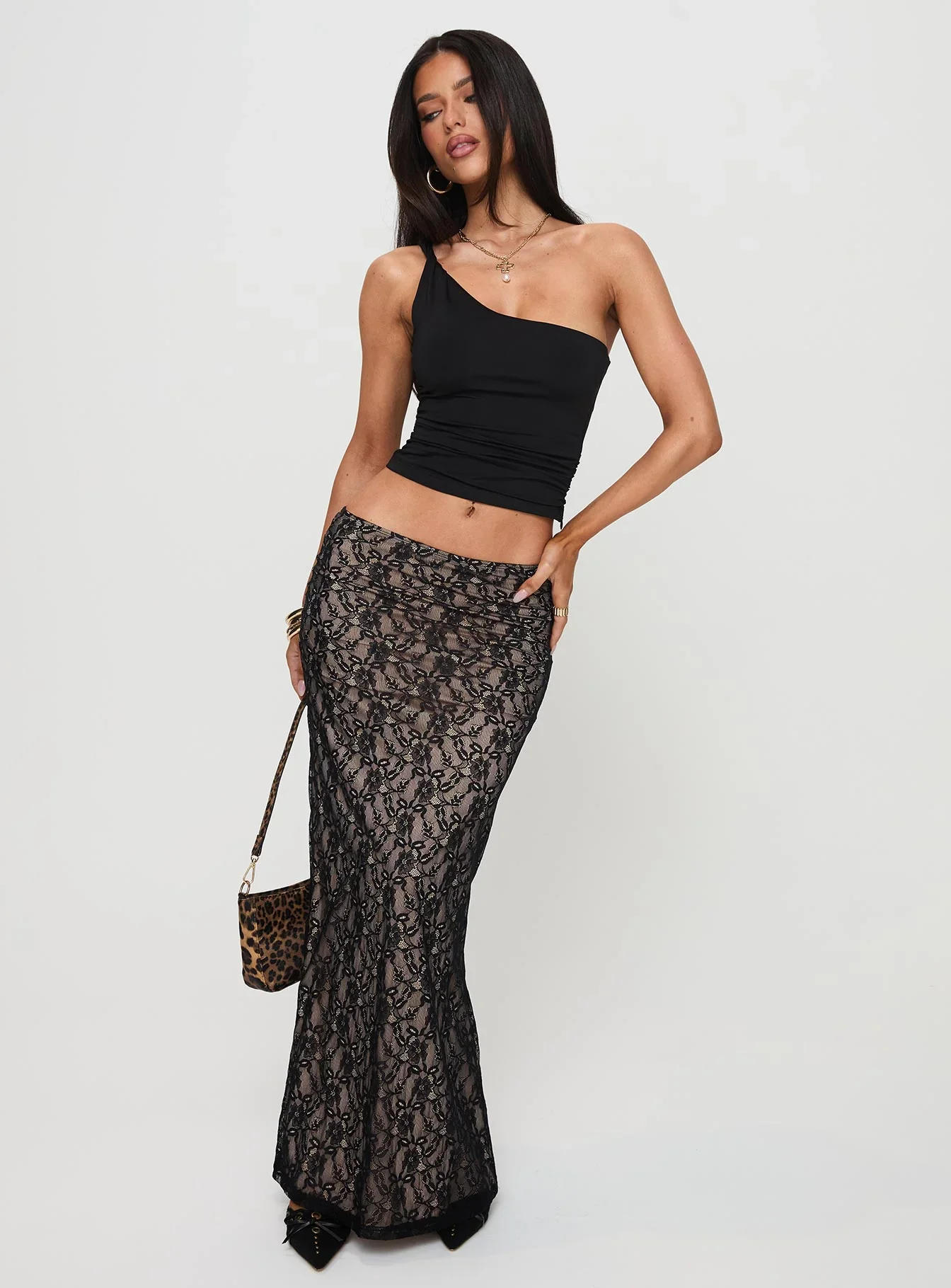 Lourenzia Lace Maxi Skirt Black Nude